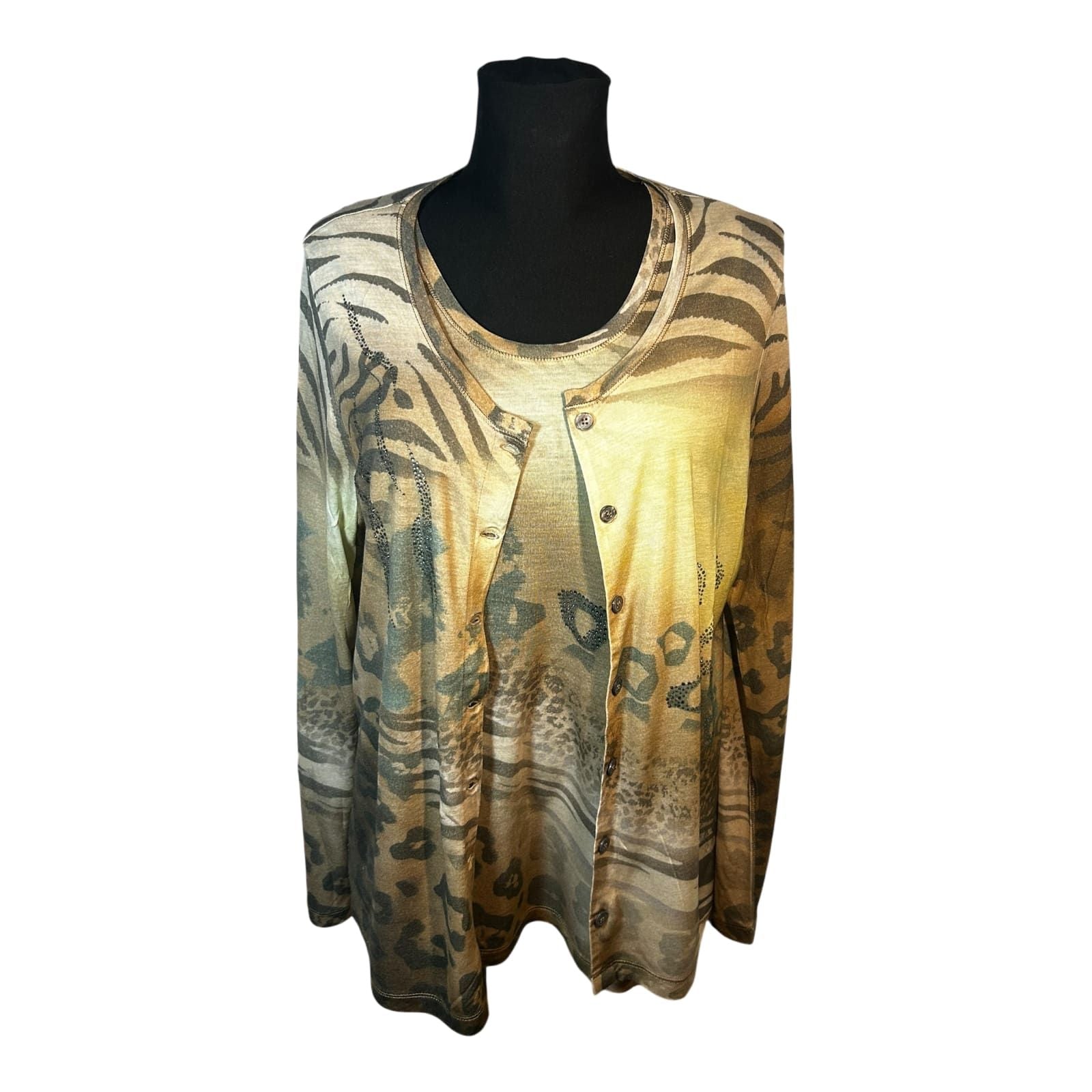 Nice Connection Damen Zweiteiler Shirt Jacke Gr 46 Beige Braun Viskose Mix Elegant