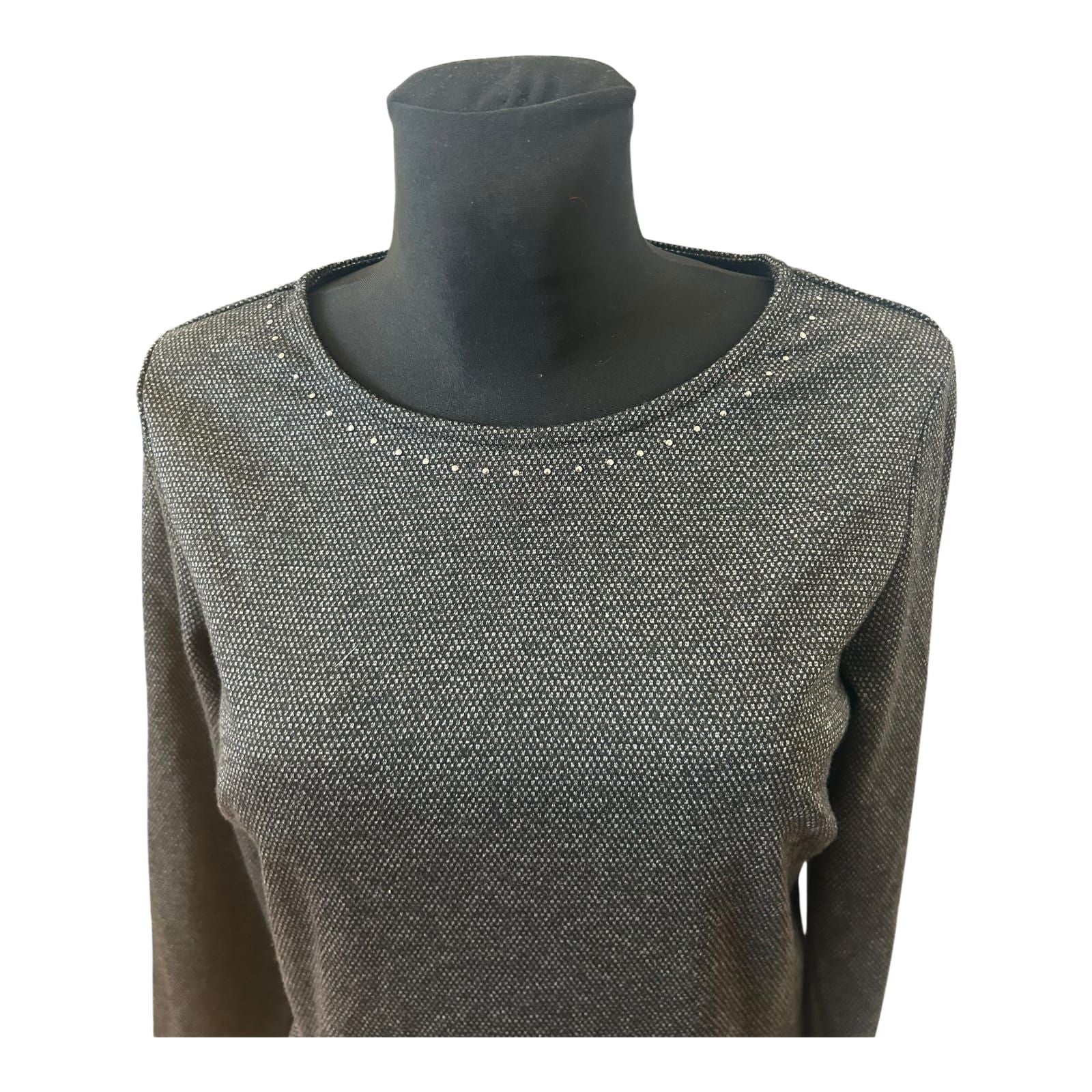 Women Essentials by Tchibo Kleid Damen Gr 36 Grau Nieten Langarm Elegant