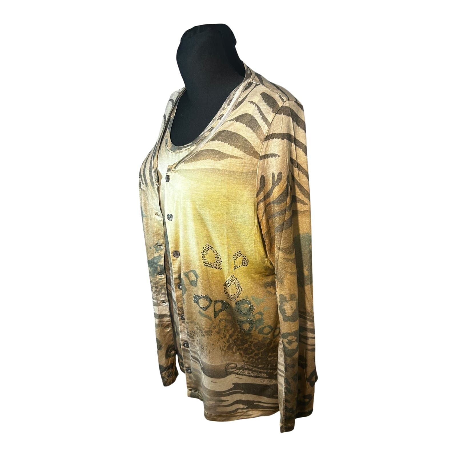 Nice Connection Damen Zweiteiler Shirt Jacke Gr 46 Beige Braun Viskose Mix Elegant
