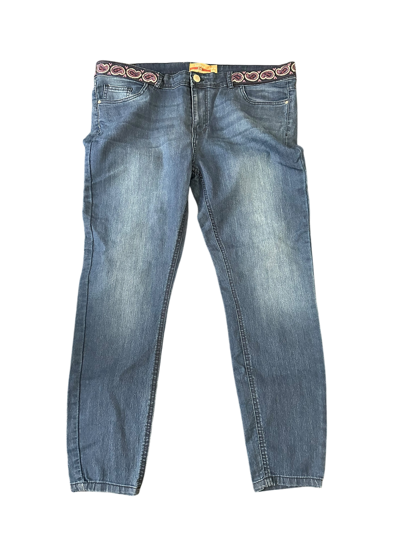 Janina Slim Denim Wear | Gr. 46 | Blau | Slim Fit | Damen Jeans - Hosen | Glitzer Muster am Gürtelbund