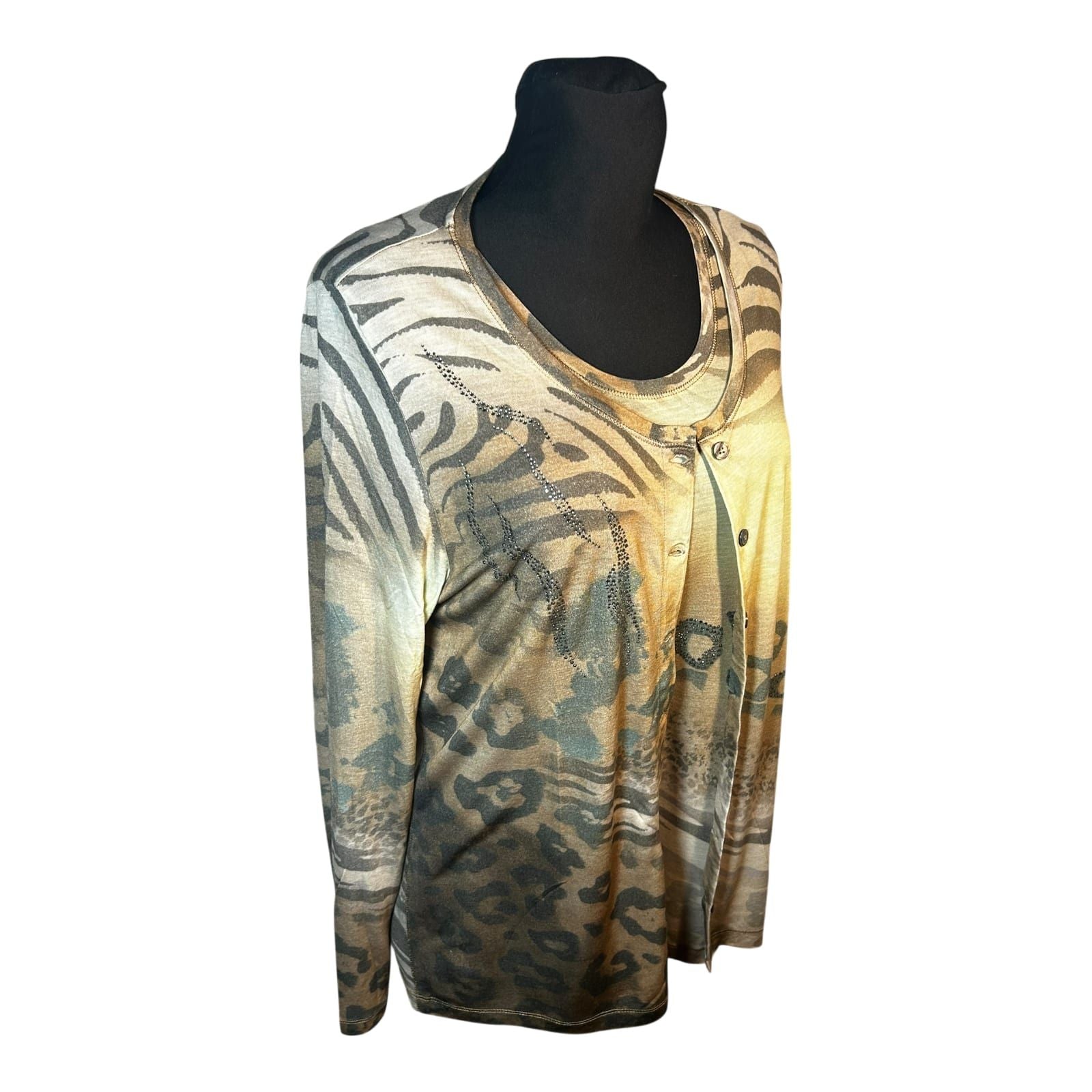 Nice Connection Damen Zweiteiler Shirt Jacke Gr 46 Beige Braun Viskose Mix Elegant