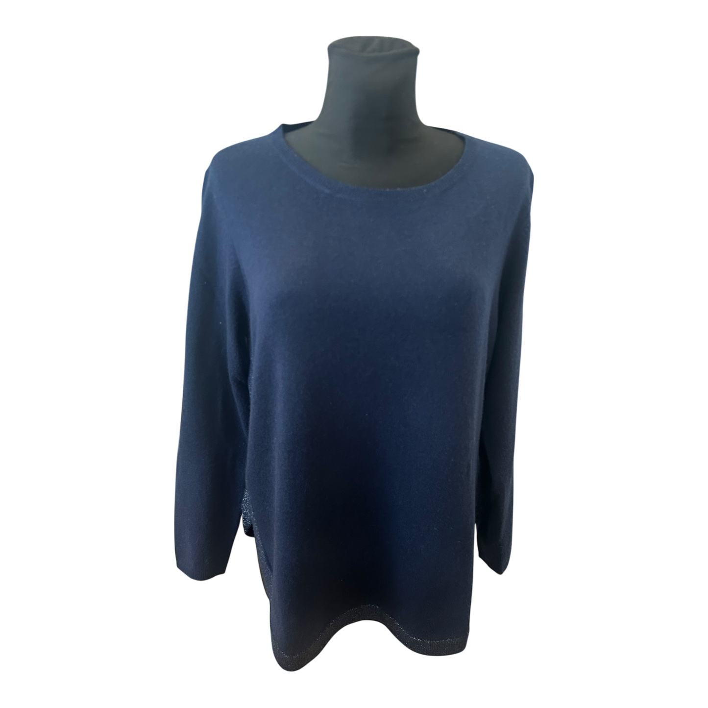 6-0-7 Essential Damen Pullover Strick Gr 42 Blau Wolle Kaschmir Viskose
