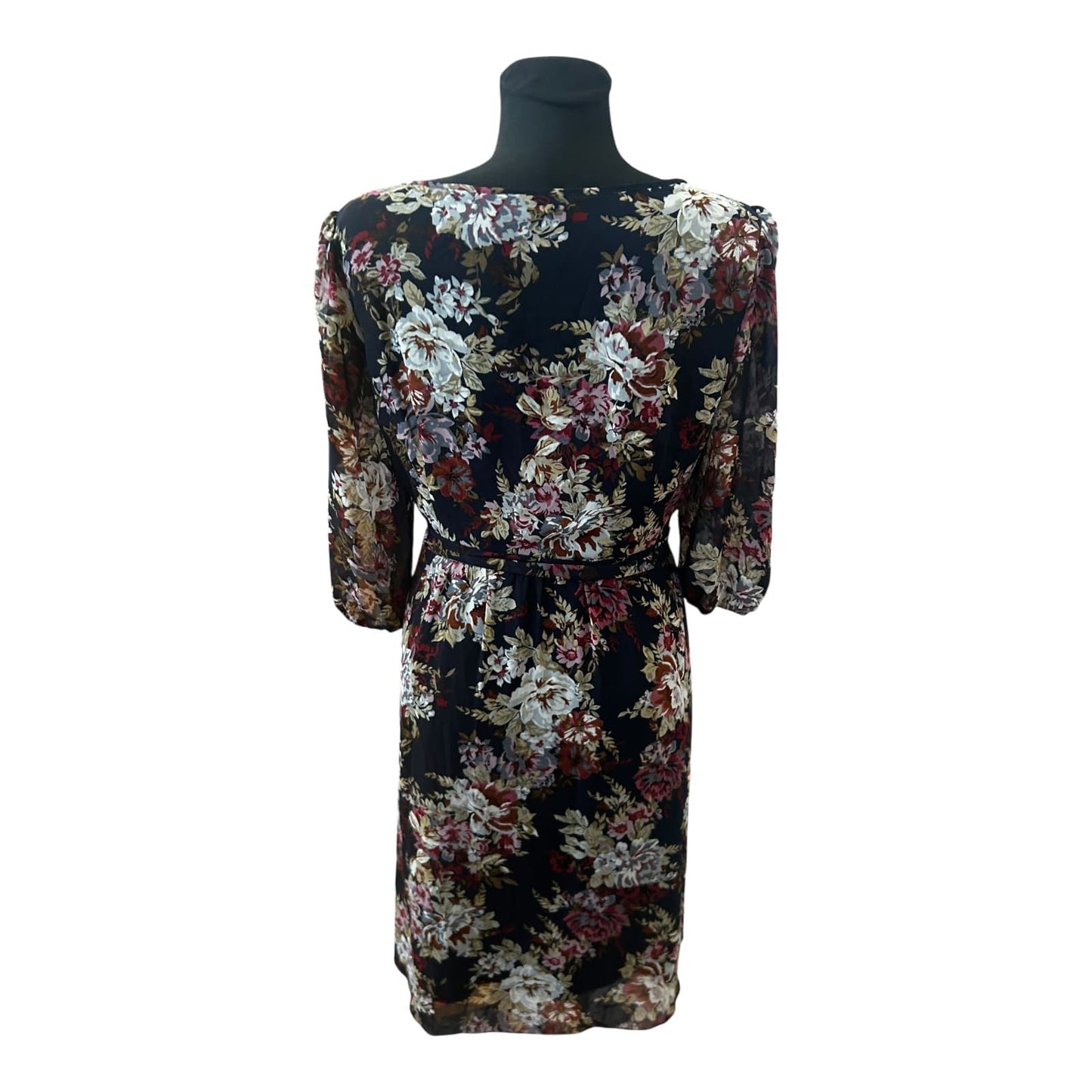 Esprit Collection Kleid Damen Gr 42 Blumen Chiffon Elegant Gefüttert 3/4 Arm