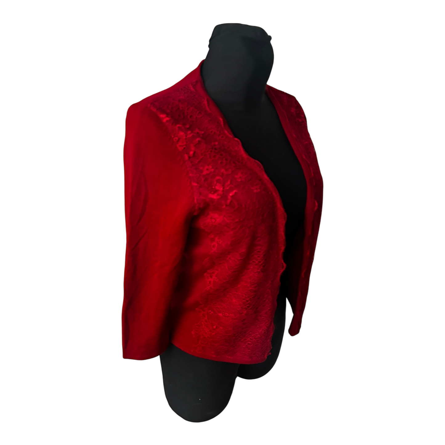 Expresso Damen Cardigan Größe M Rot Wollmix Spitze Elegant Fein Strickjacke