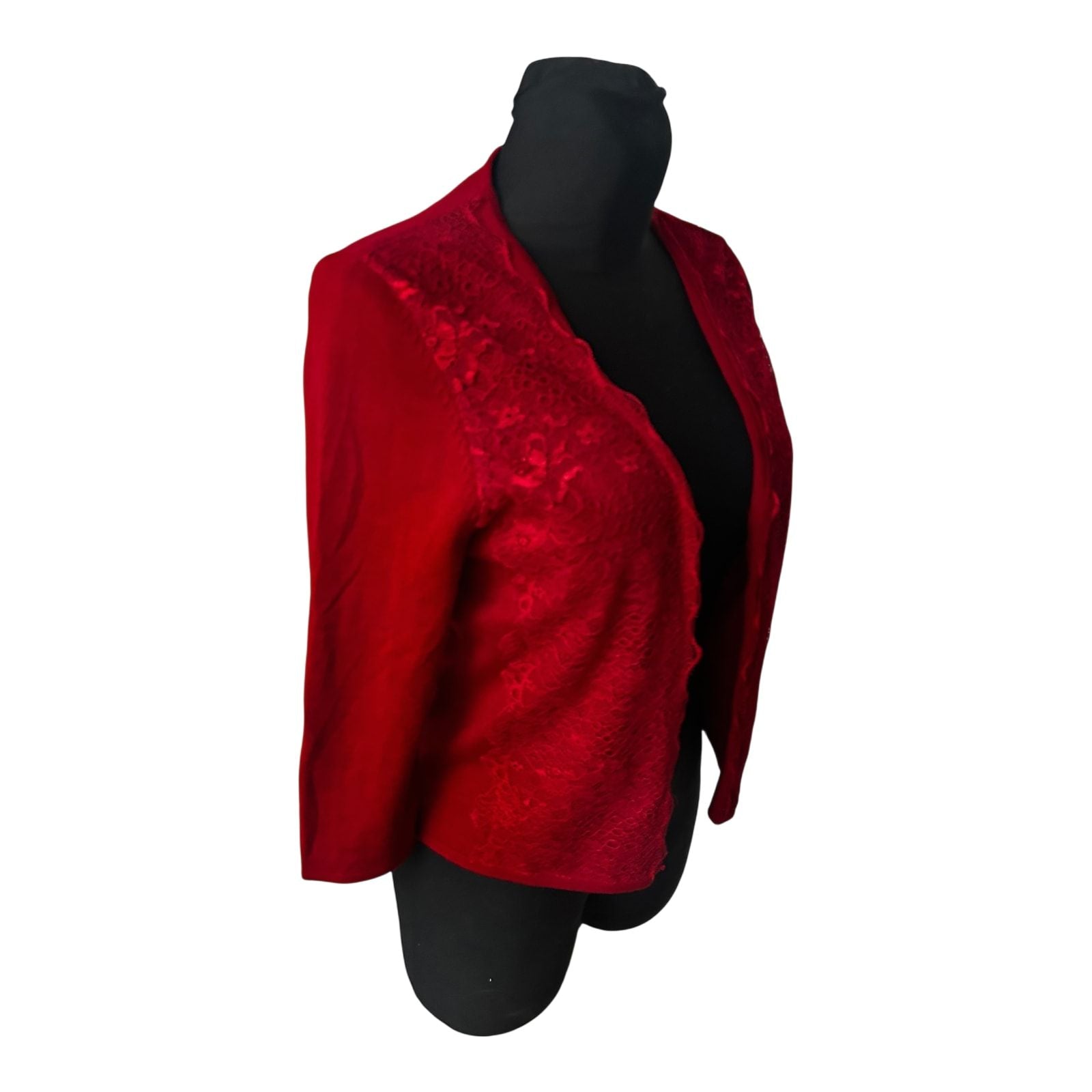 Expresso Damen Cardigan Größe M Rot Wollmix Spitze Elegant Fein Strickjacke