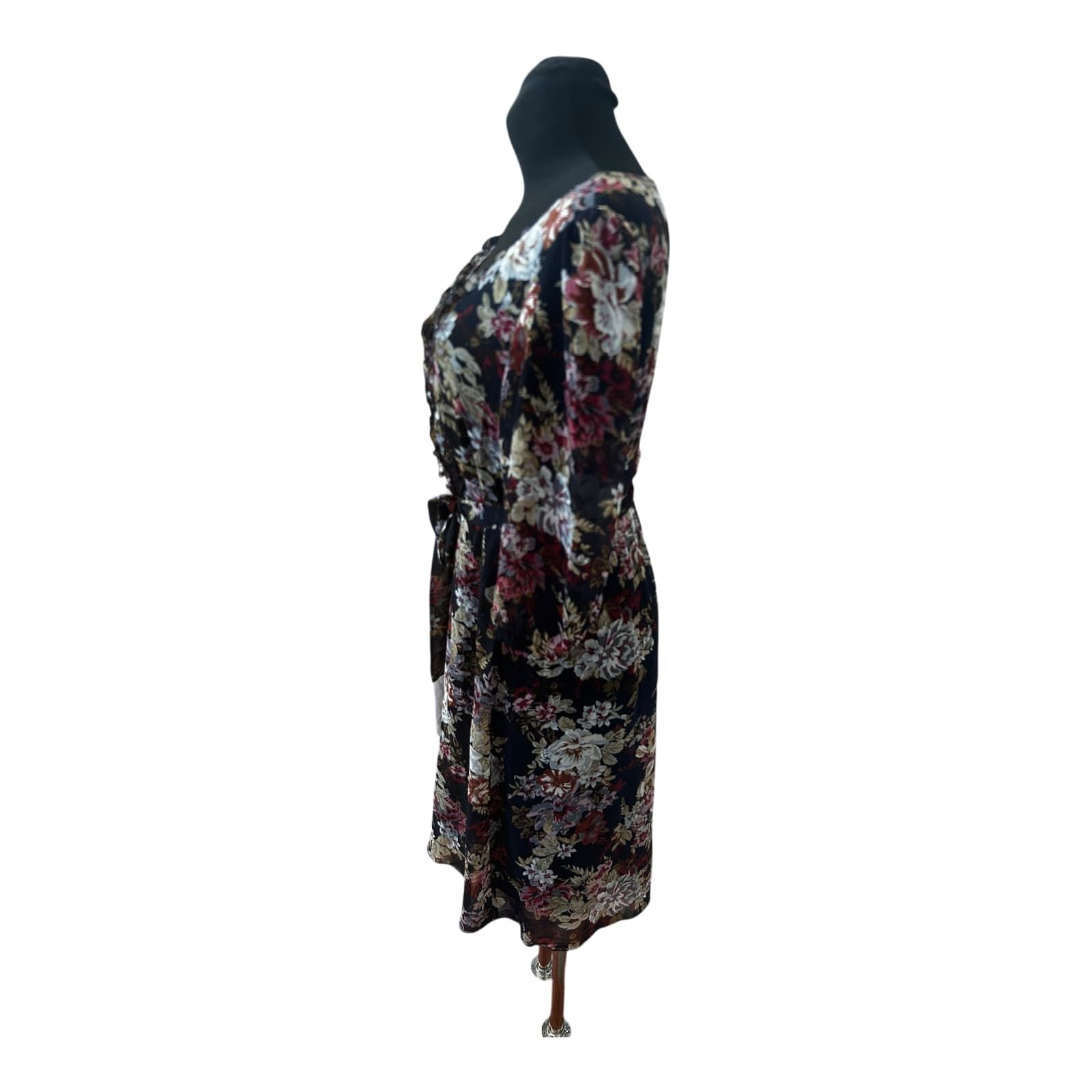 Esprit Collection Kleid Damen Gr 42 Blumen Chiffon Elegant Gefüttert 3/4 Arm