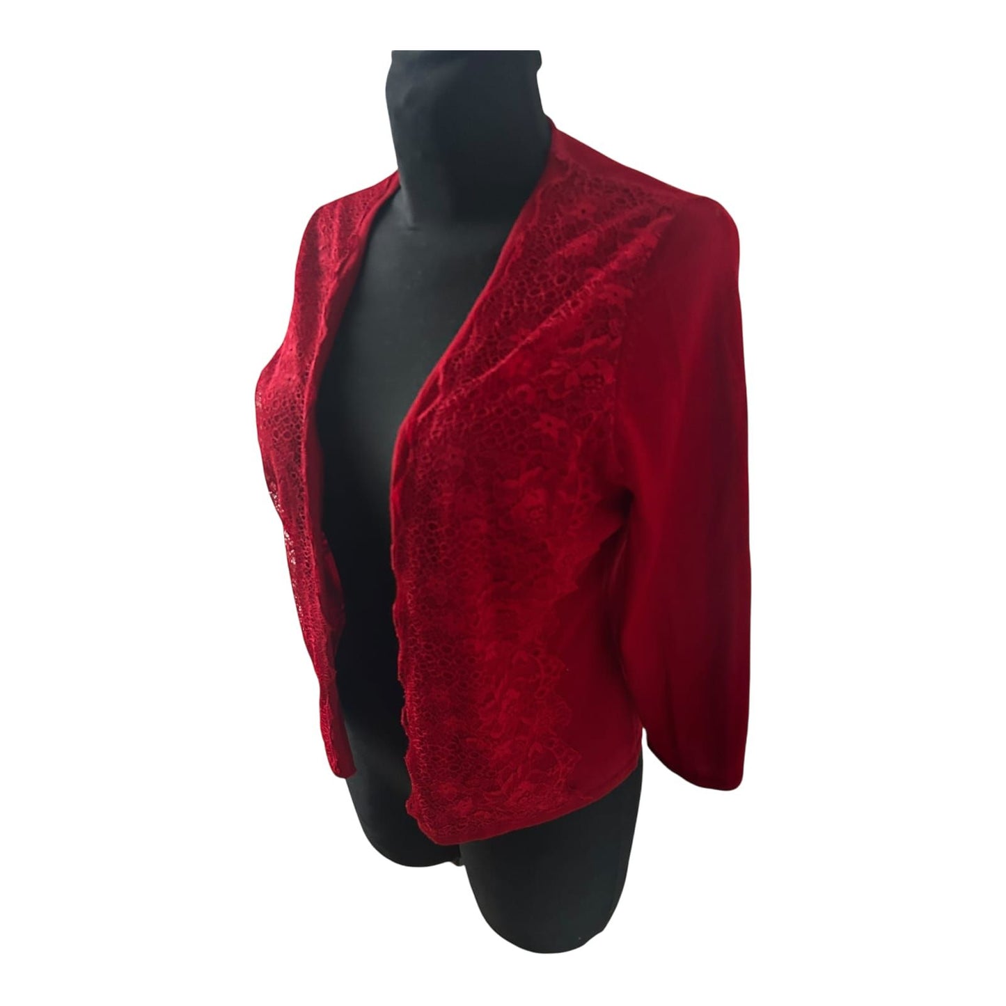 Expresso Damen Cardigan Größe M Rot Wollmix Spitze Elegant Fein Strickjacke