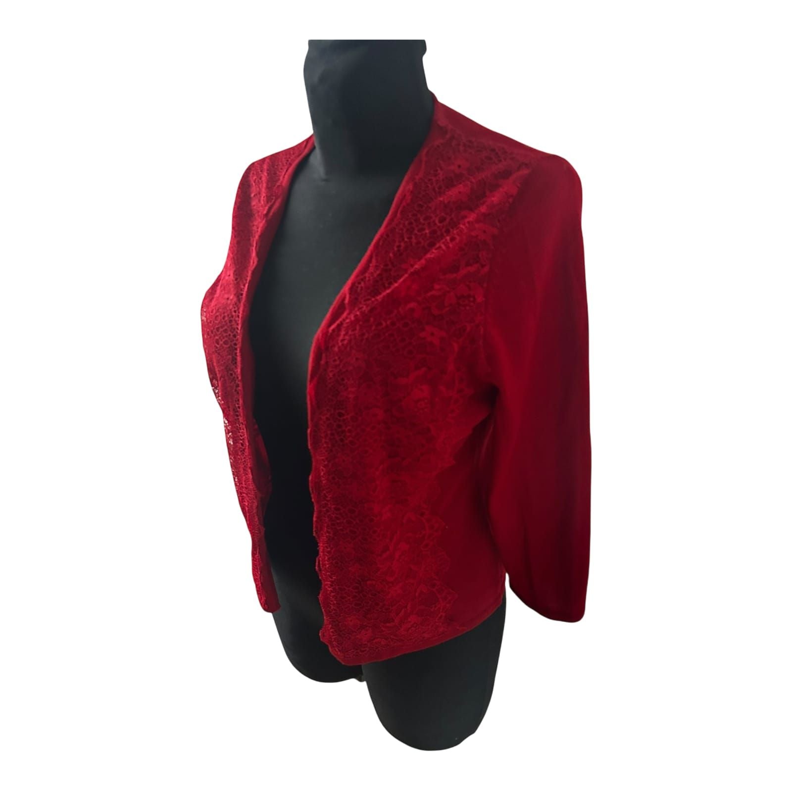 Expresso Damen Cardigan Größe M Rot Wollmix Spitze Elegant Fein Strickjacke