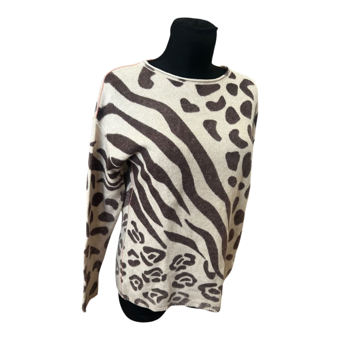 Six O Seven Damen Pullover Gr 40 Leo Animal Print Feinstrick Cashmere Mix