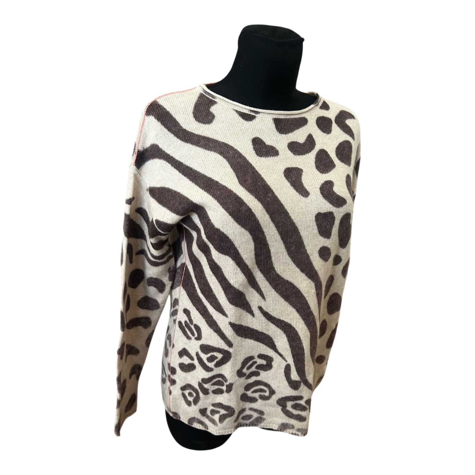 Six O Seven Damen Pullover Gr 40 Leo Animal Print Feinstrick Cashmere Mix