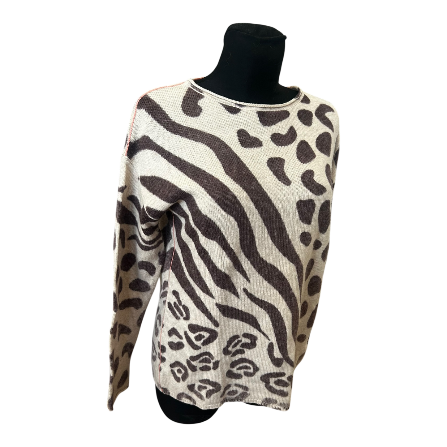 Six O Seven Damen Pullover Gr 40 Leo Animal Print Feinstrick Cashmere Mix
