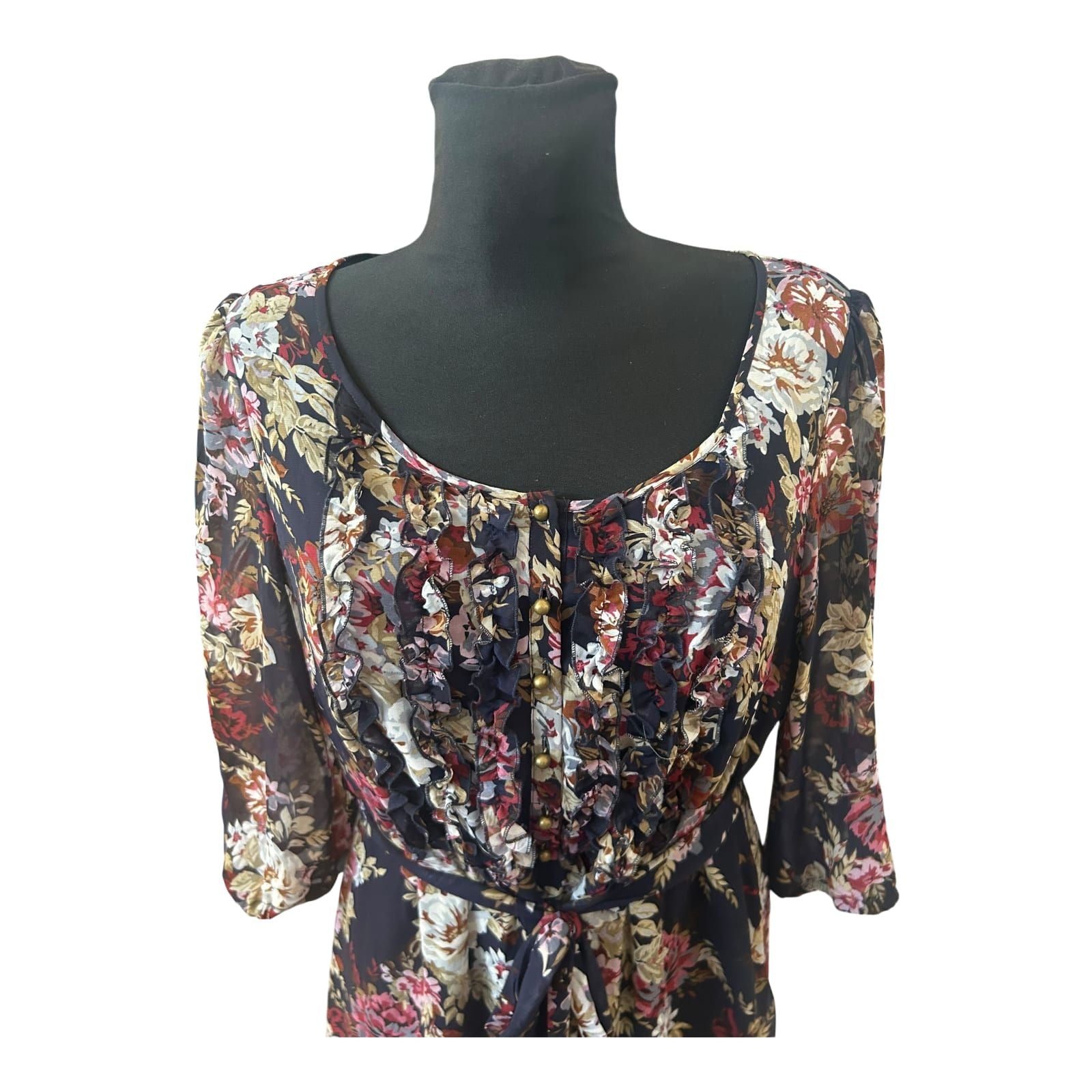 Esprit Collection Kleid Damen Gr 42 Blumen Chiffon Elegant Gefüttert 3/4 Arm