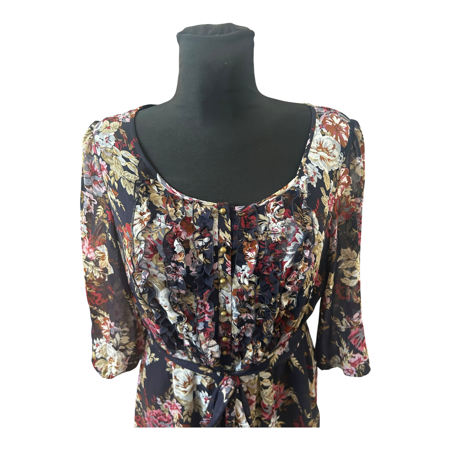 Esprit Collection Kleid Damen Gr 42 Blumen Chiffon Elegant Gefüttert 3/4 Arm