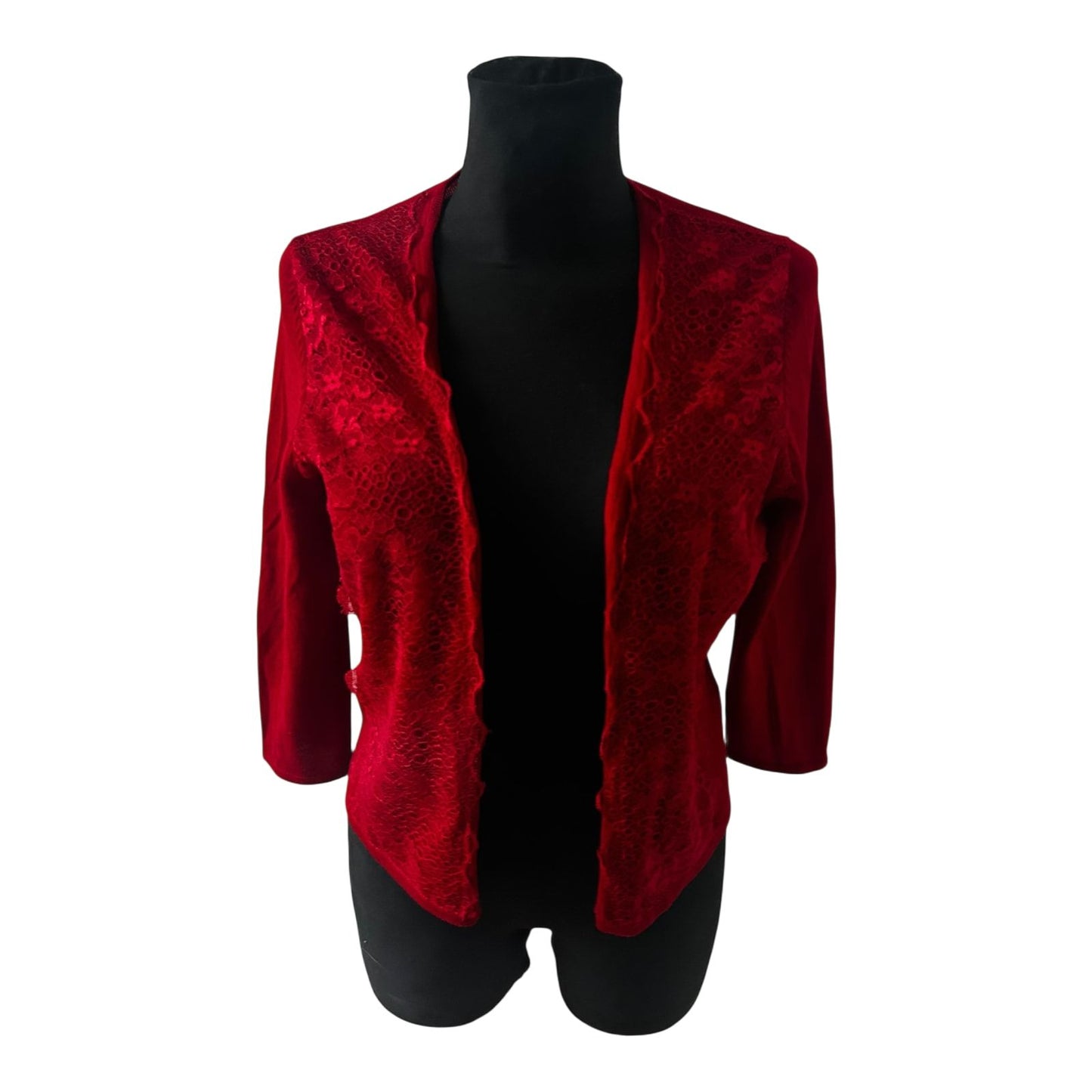 Expresso Damen Cardigan Größe M Rot Wollmix Spitze Elegant Fein Strickjacke