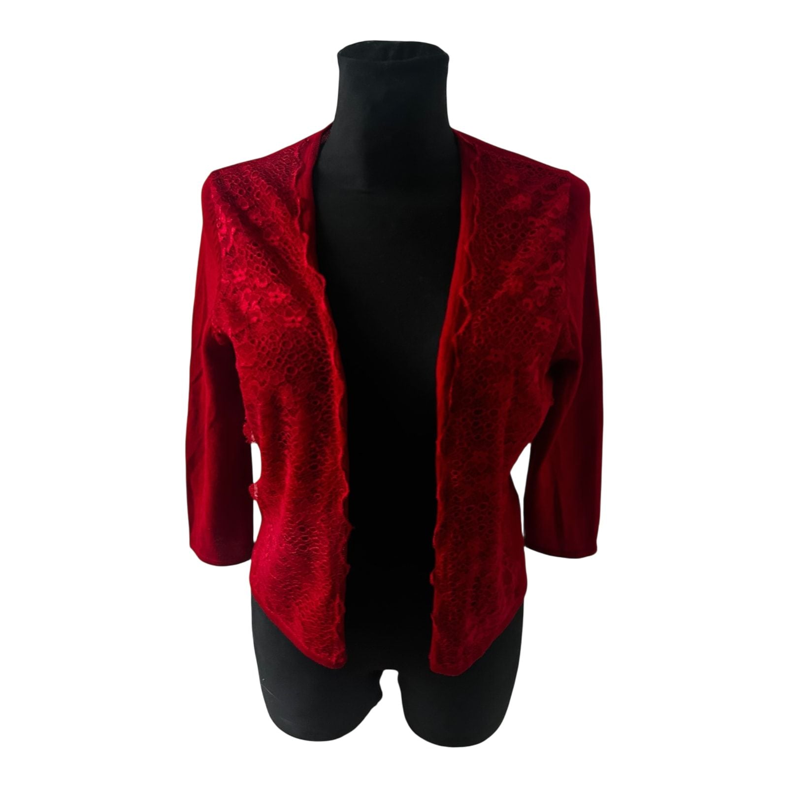 Expresso Damen Cardigan Größe M Rot Wollmix Spitze Elegant Fein Strickjacke