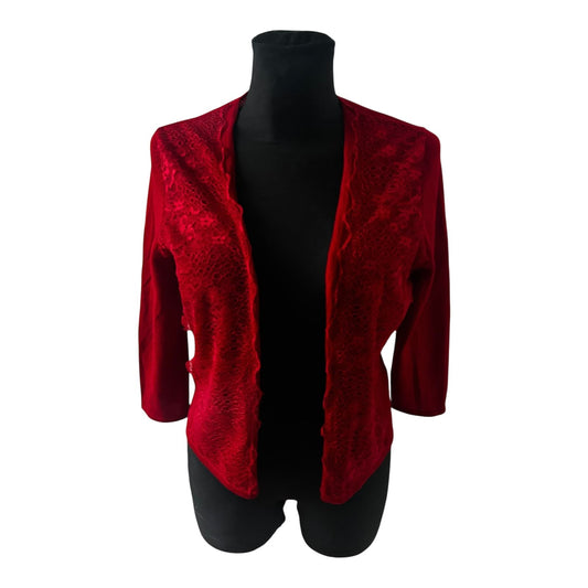 Expresso Damen Cardigan Größe M Rot Wollmix Spitze Elegant Fein Strickjacke