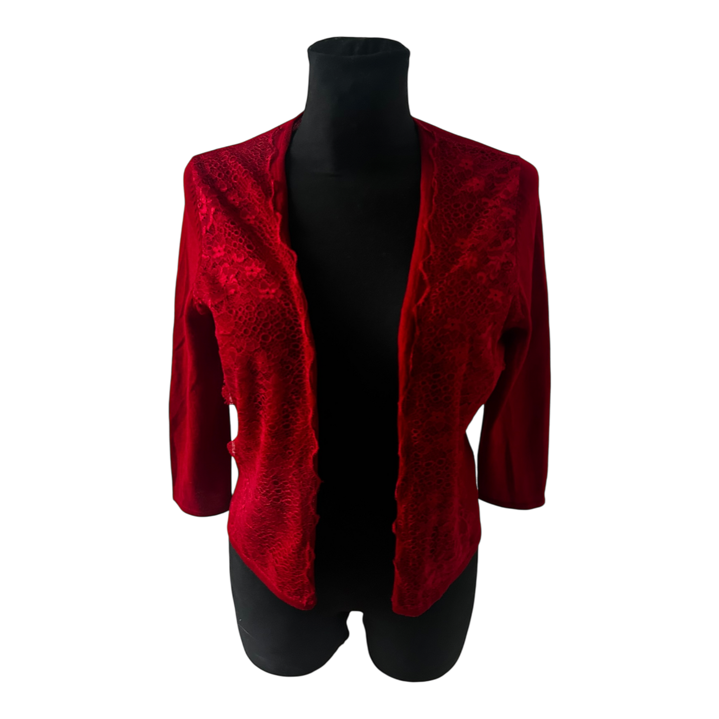 Expresso Damen Cardigan Größe M Rot Wollmix Spitze Elegant Fein Strickjacke