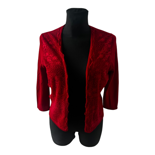 Expresso Damen Cardigan Größe M Rot Wollmix Spitze Elegant Fein Strickjacke