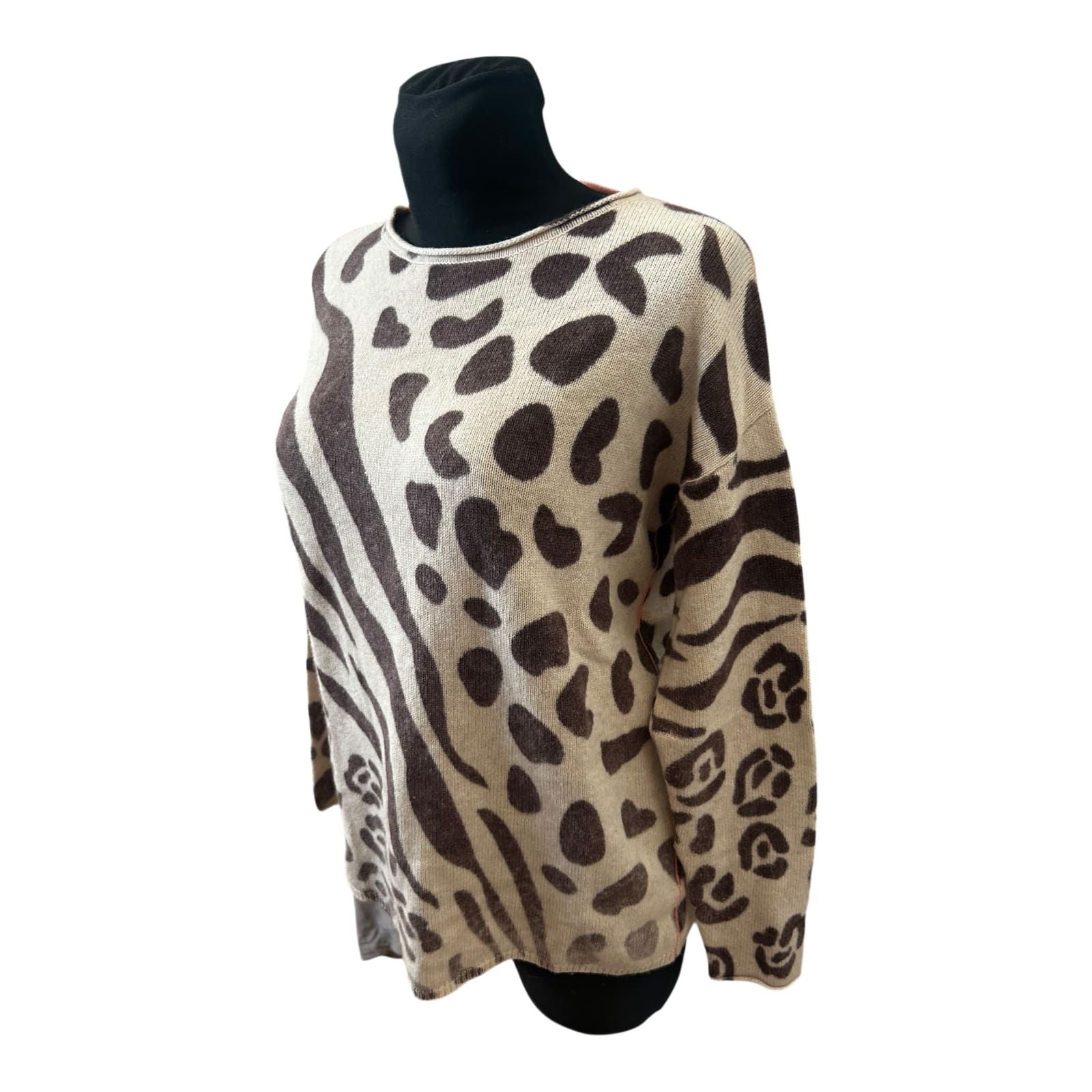 Six O Seven Damen Pullover Gr 40 Leo Animal Print Feinstrick Cashmere Mix