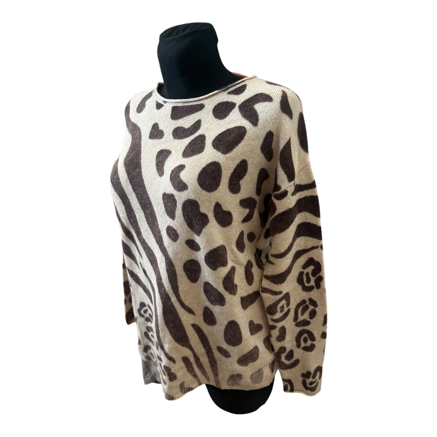 Six O Seven Damen Pullover Gr 40 Leo Animal Print Feinstrick Cashmere Mix