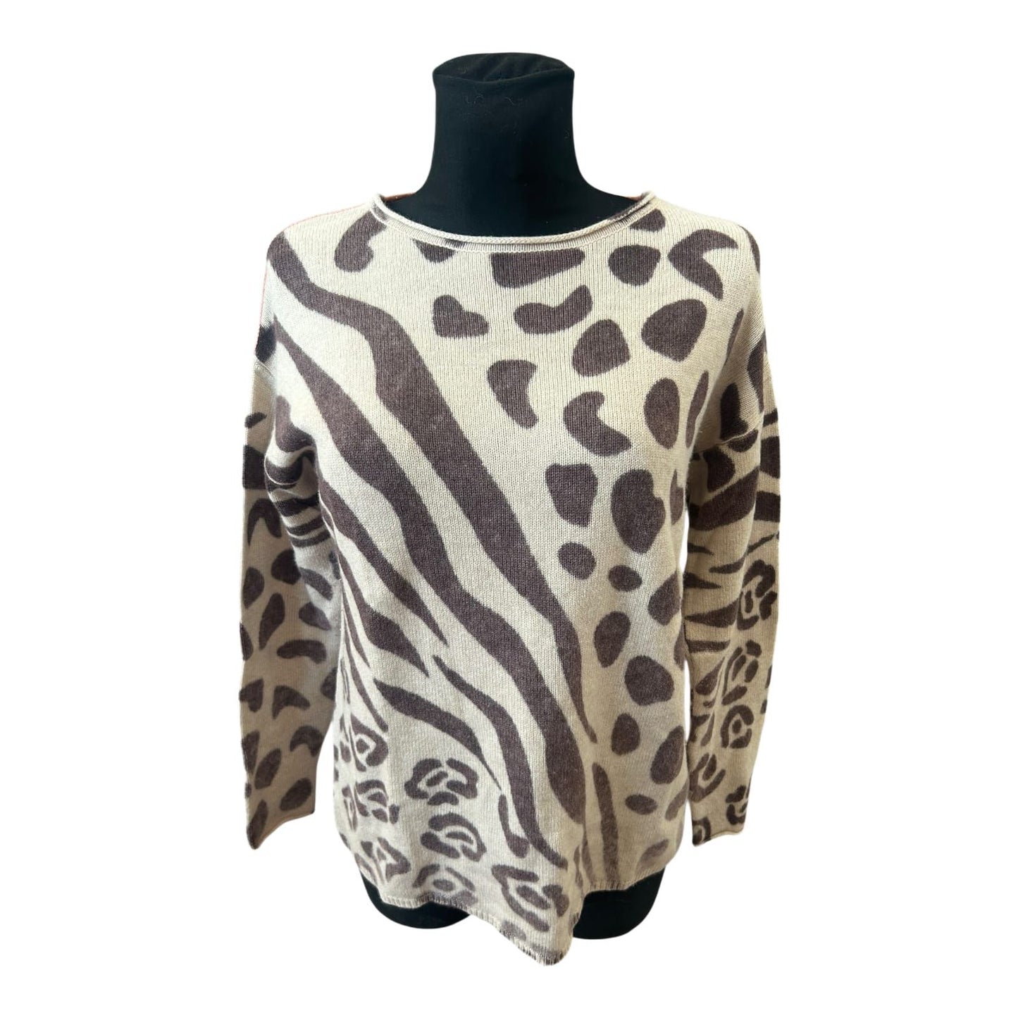 Six O Seven Damen Pullover Gr 40 Leo Animal Print Feinstrick Cashmere Mix