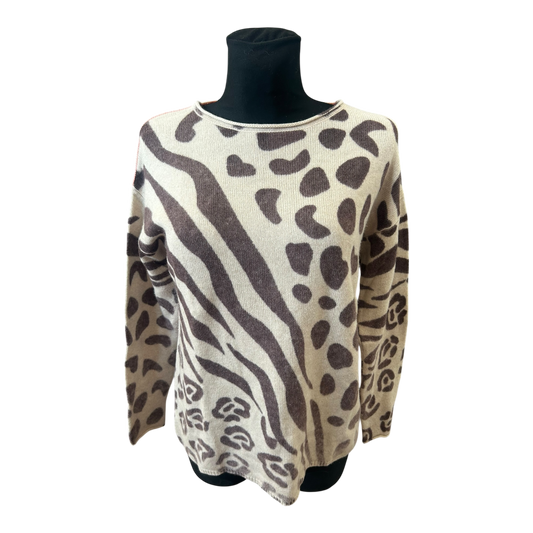 Six O Seven Damen Pullover Gr 40 Leo Animal Print Feinstrick Cashmere Mix