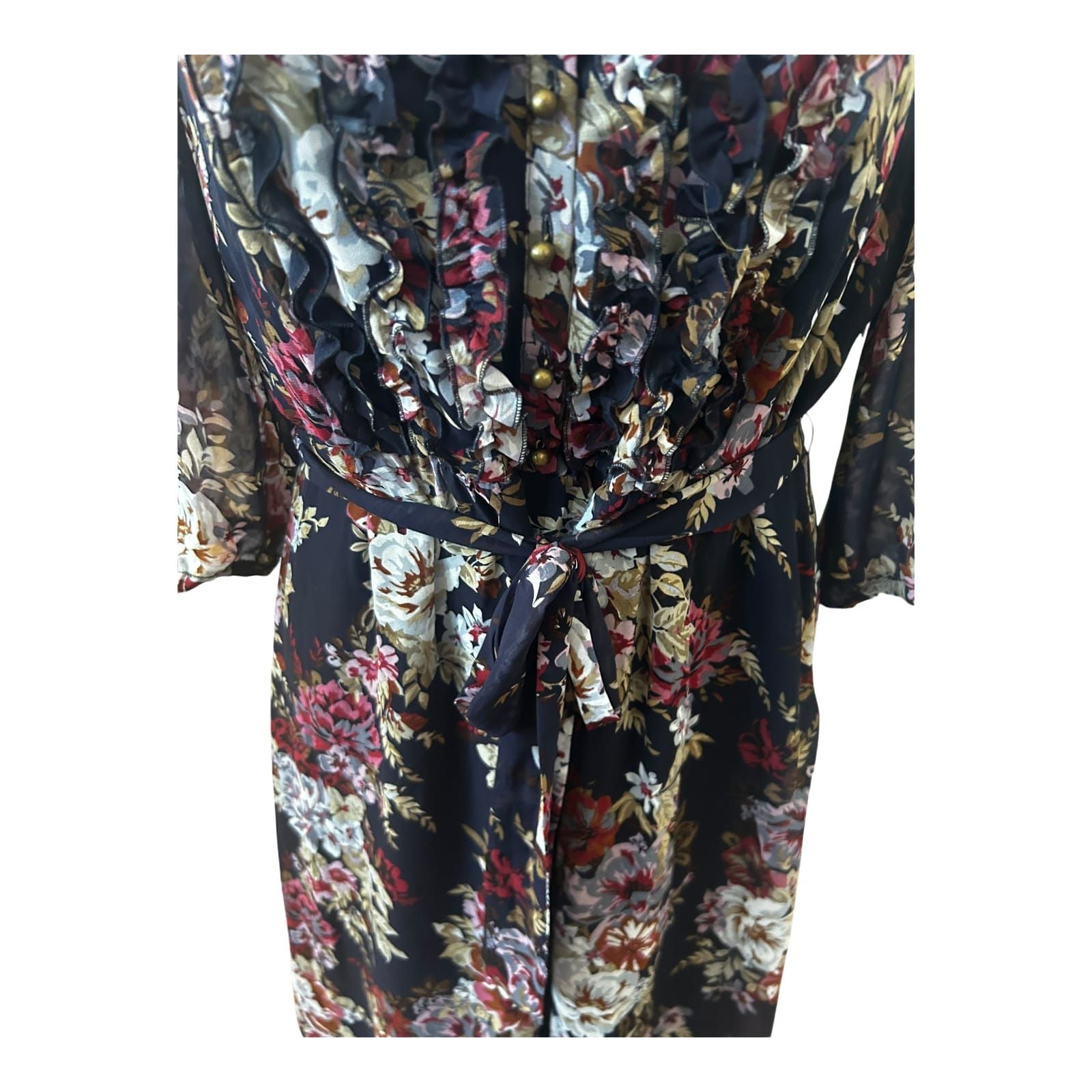 Esprit Collection Kleid Damen Gr 42 Blumen Chiffon Elegant Gefüttert 3/4 Arm
