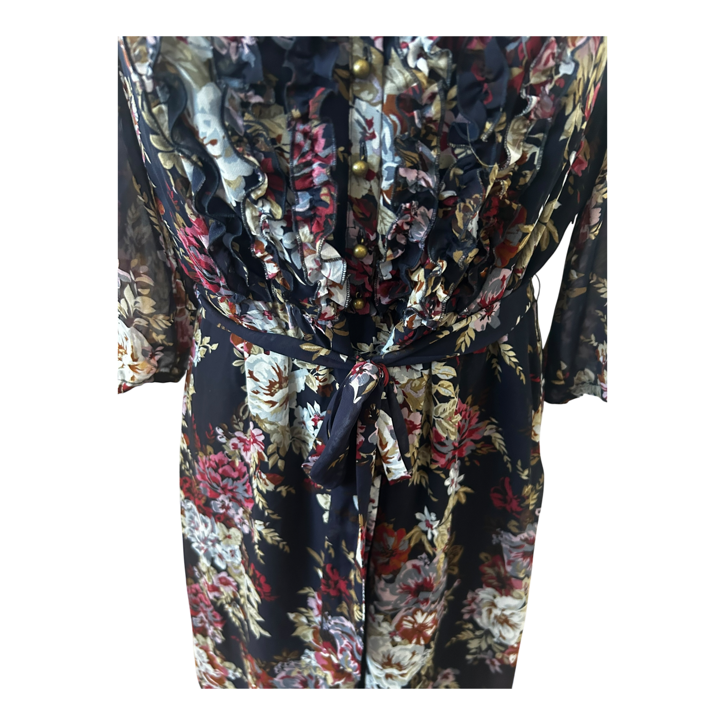 Esprit Collection Kleid Damen Gr 42 Blumen Chiffon Elegant Gefüttert 3/4 Arm