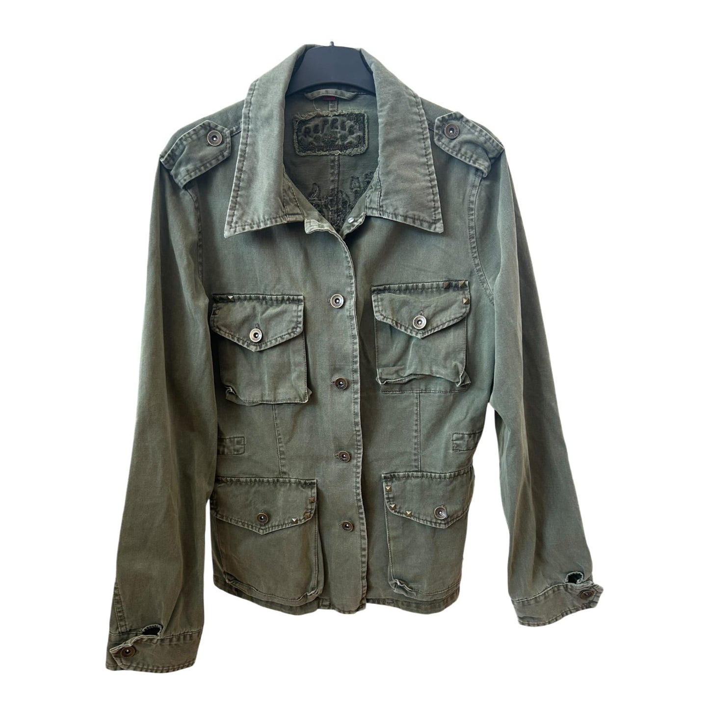 🔸 Refree Damenjacke M – Khaki – Boho Military Look – Verziert – Top! 🔸