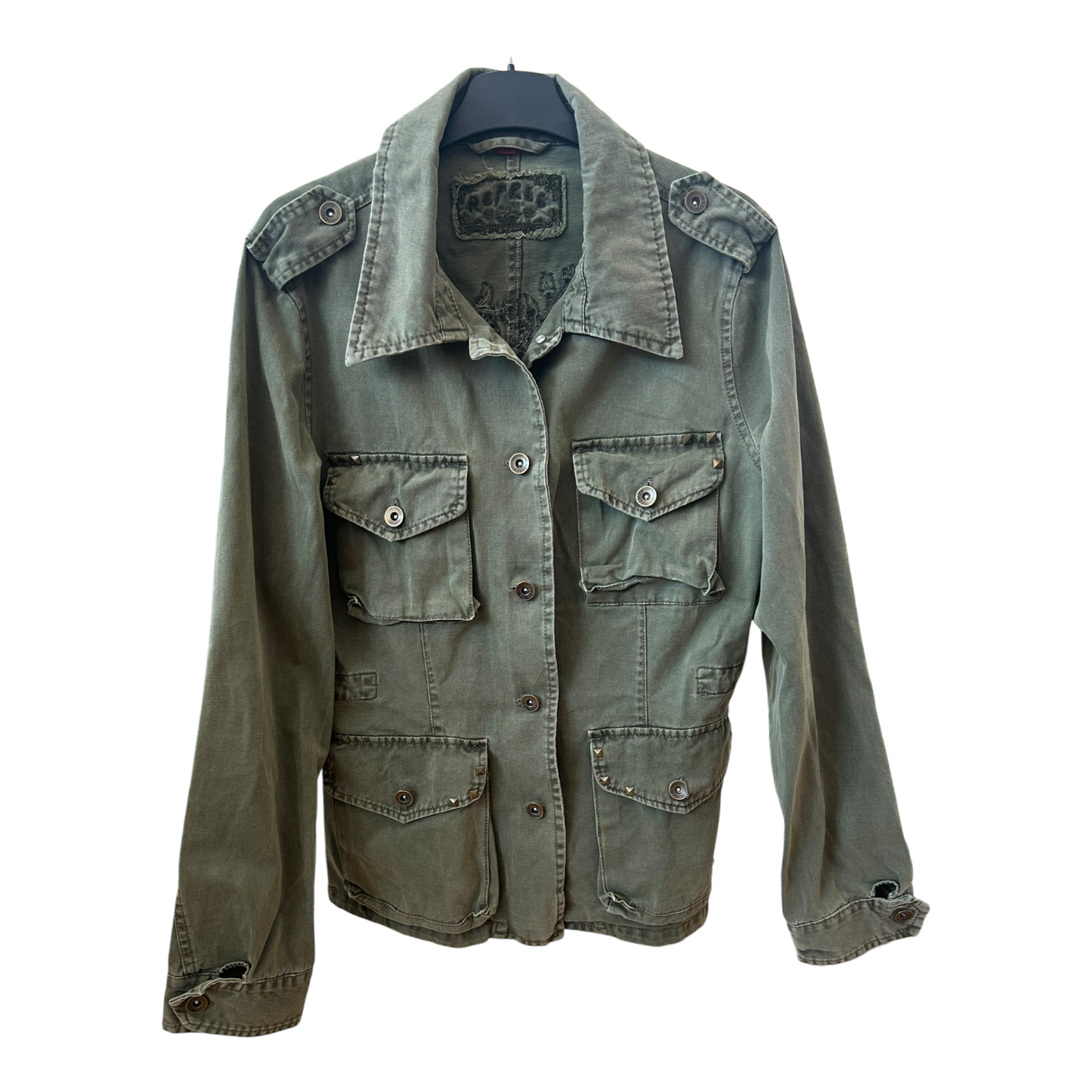 🔸 Refree Damenjacke M – Khaki – Boho Military Look – Verziert – Top! 🔸