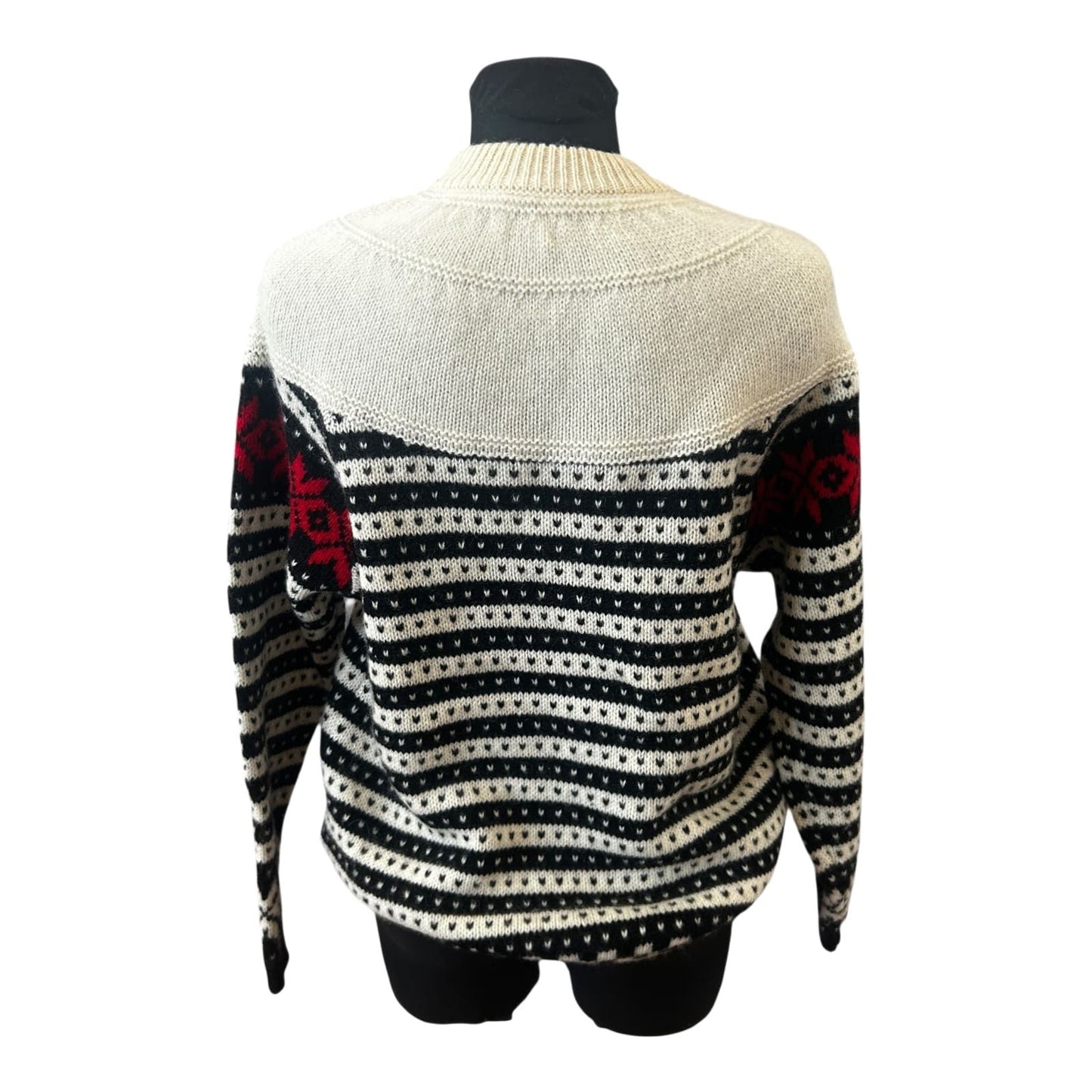 Sisley Pullover Damen L Schurwolle Norweger Muster Schwarz Creme Italien