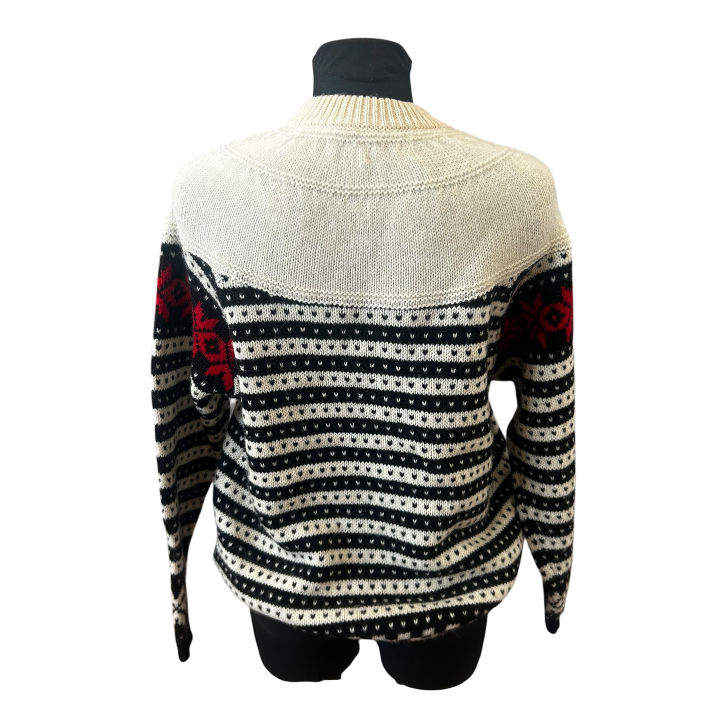 Sisley Pullover Damen L Schurwolle Norweger Muster Schwarz Creme Italien