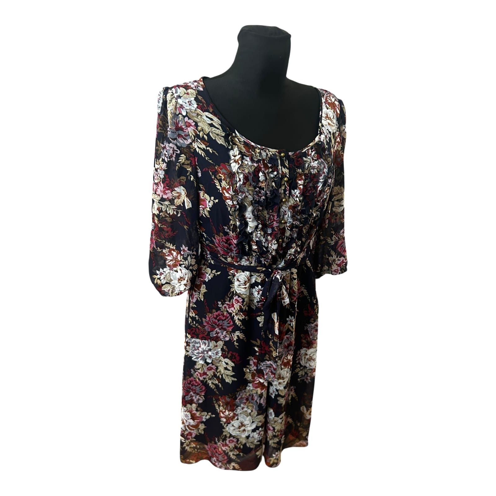 Esprit Collection Kleid Damen Gr 42 Blumen Chiffon Elegant Gefüttert 3/4 Arm