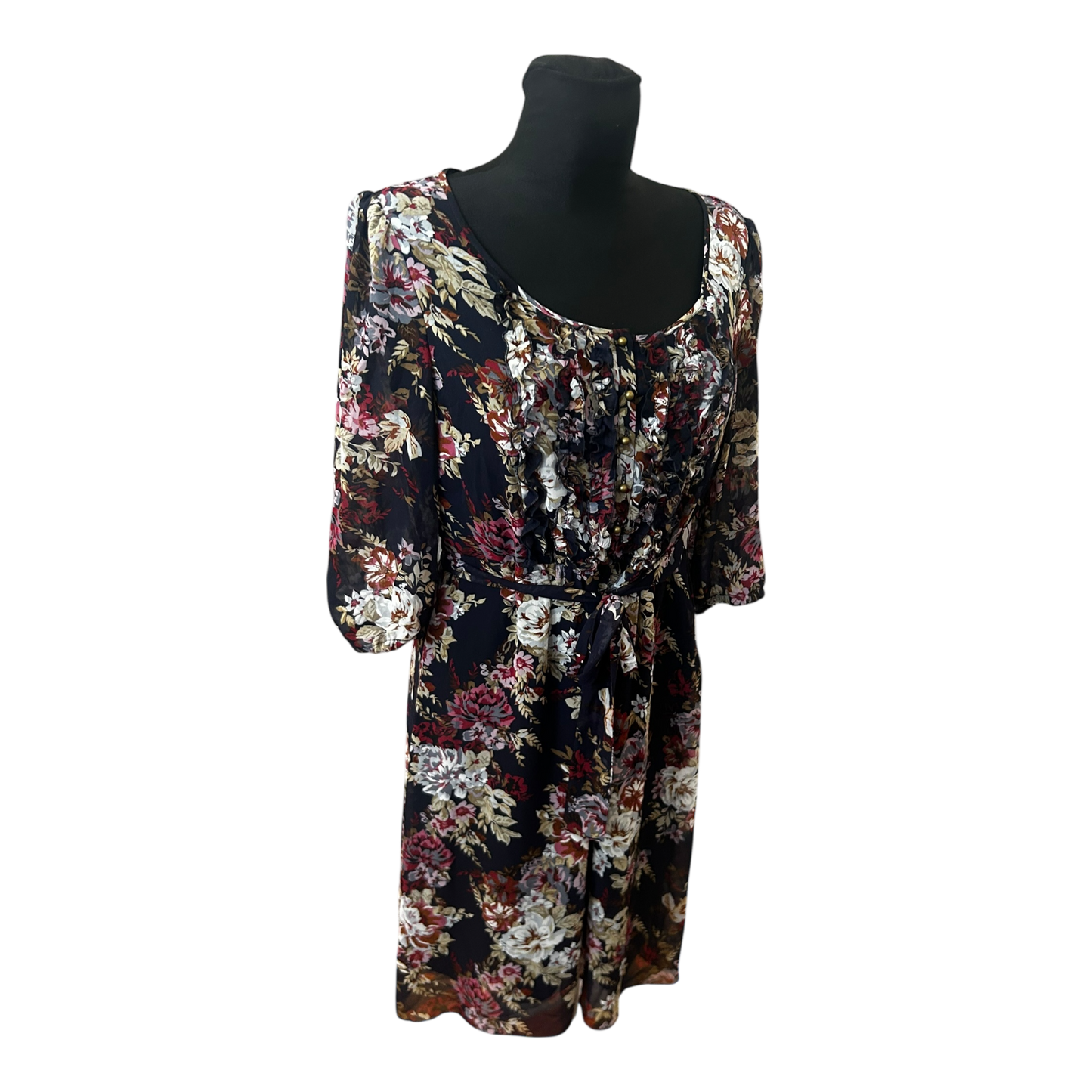 Esprit Collection Kleid Damen Gr 42 Blumen Chiffon Elegant Gefüttert 3/4 Arm