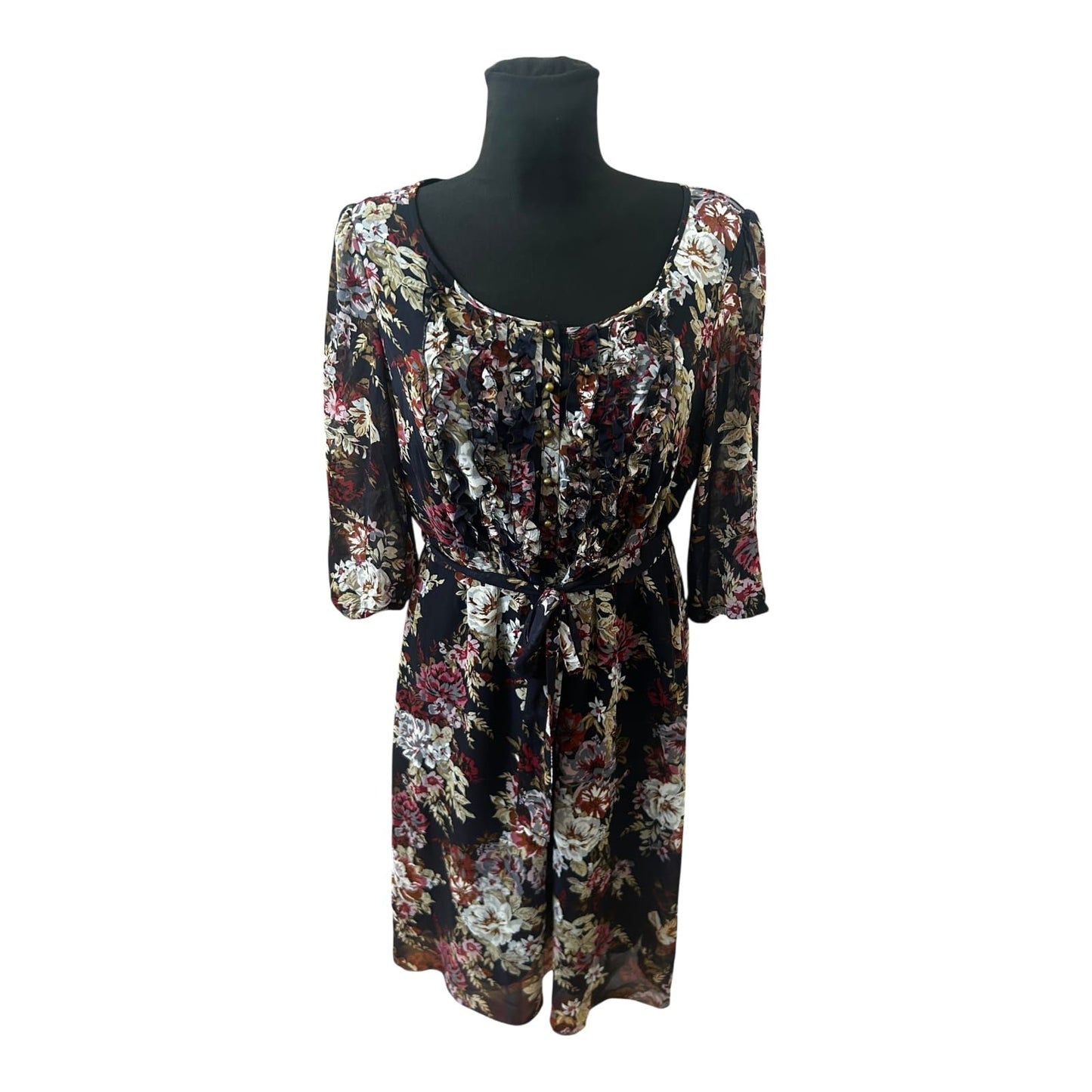 Esprit Collection Kleid Damen Gr 42 Blumen Chiffon Elegant Gefüttert 3/4 Arm