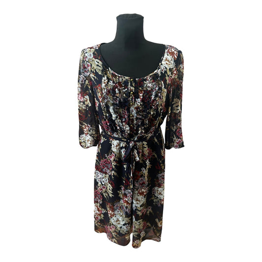 Esprit Collection Kleid Damen Gr 42 Blumen Chiffon Elegant Gefüttert 3/4 Arm
