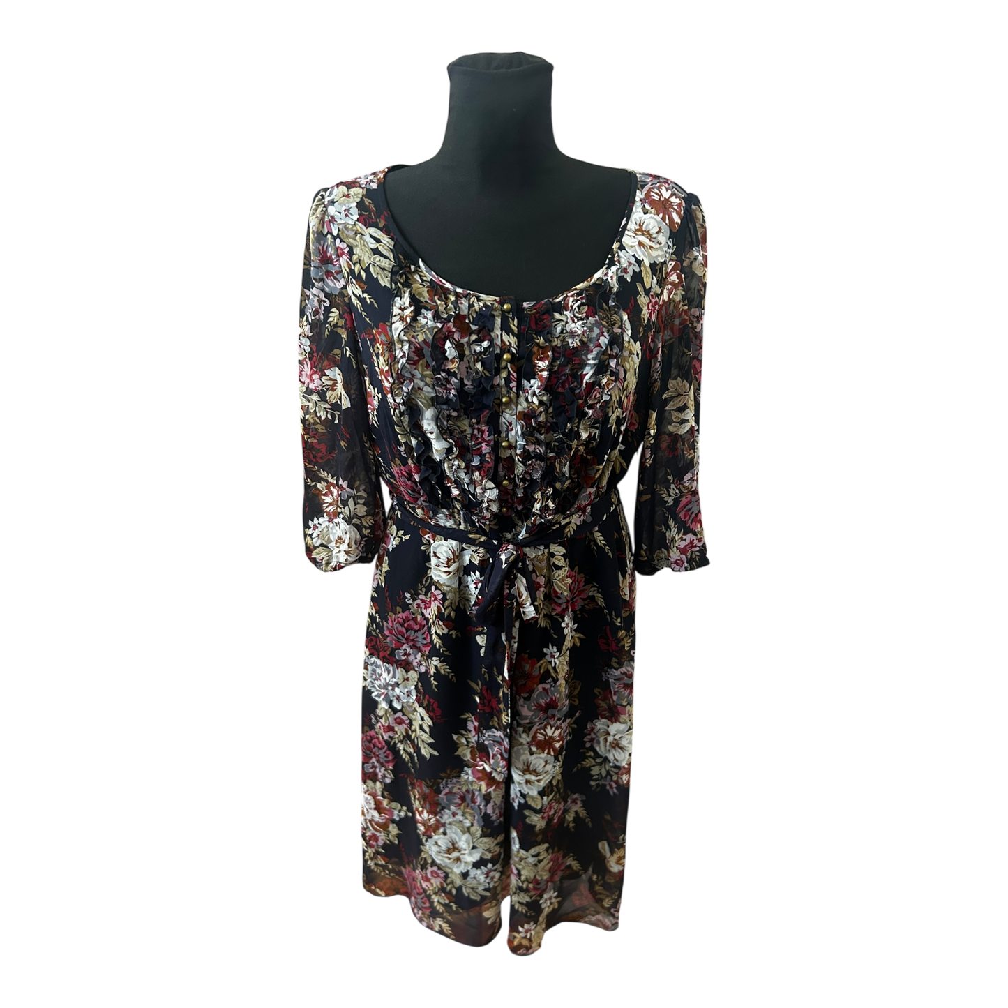 Esprit Collection Kleid Damen Gr 42 Blumen Chiffon Elegant Gefüttert 3/4 Arm