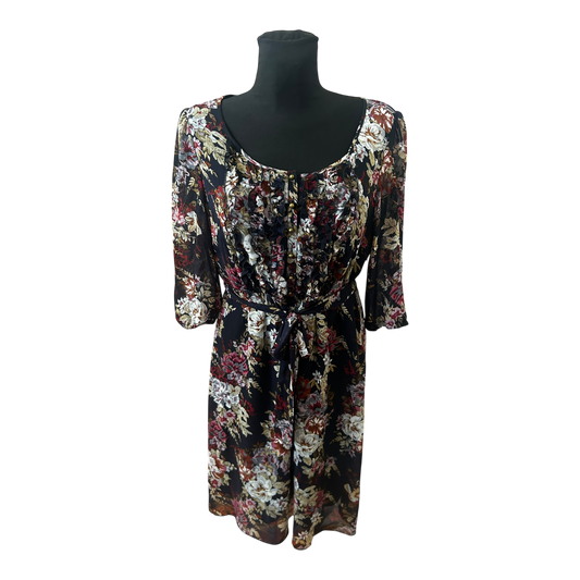 Esprit Collection Kleid Damen Gr 42 Blumen Chiffon Elegant Gefüttert 3/4 Arm