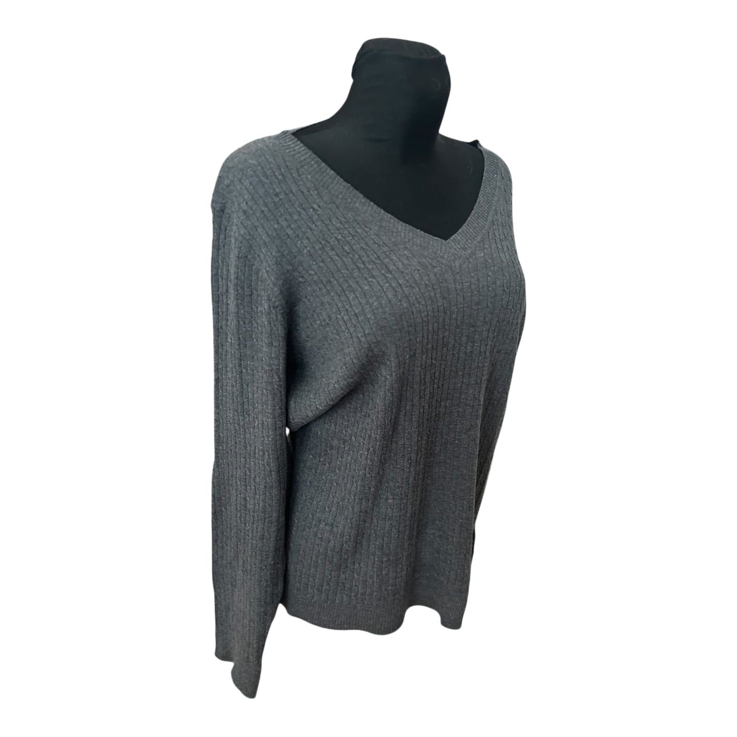 Anne L Pullover Damen Gr L Grau Rippstrick V Ausschnitt Weit Gestrickt Elegant