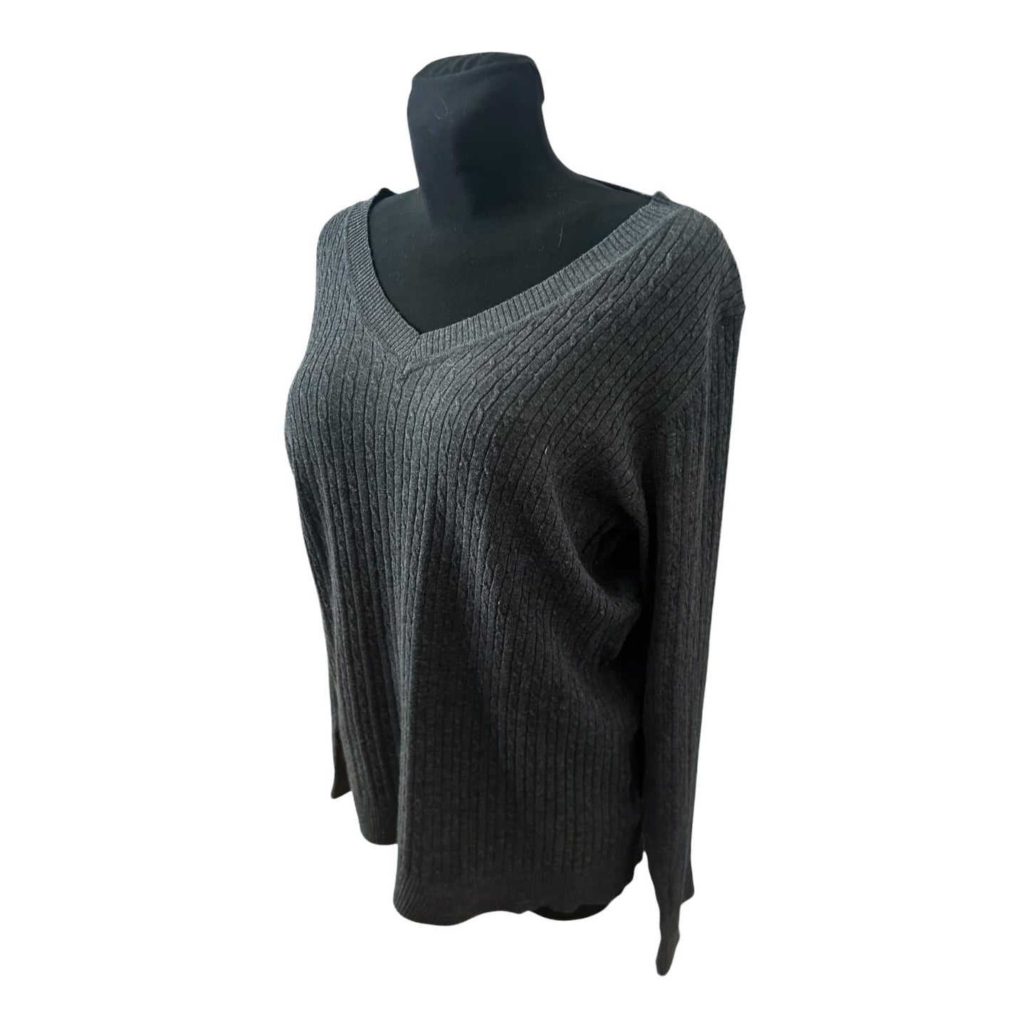 Anne L Pullover Damen Gr L Grau Rippstrick V Ausschnitt Weit Gestrickt Elegant