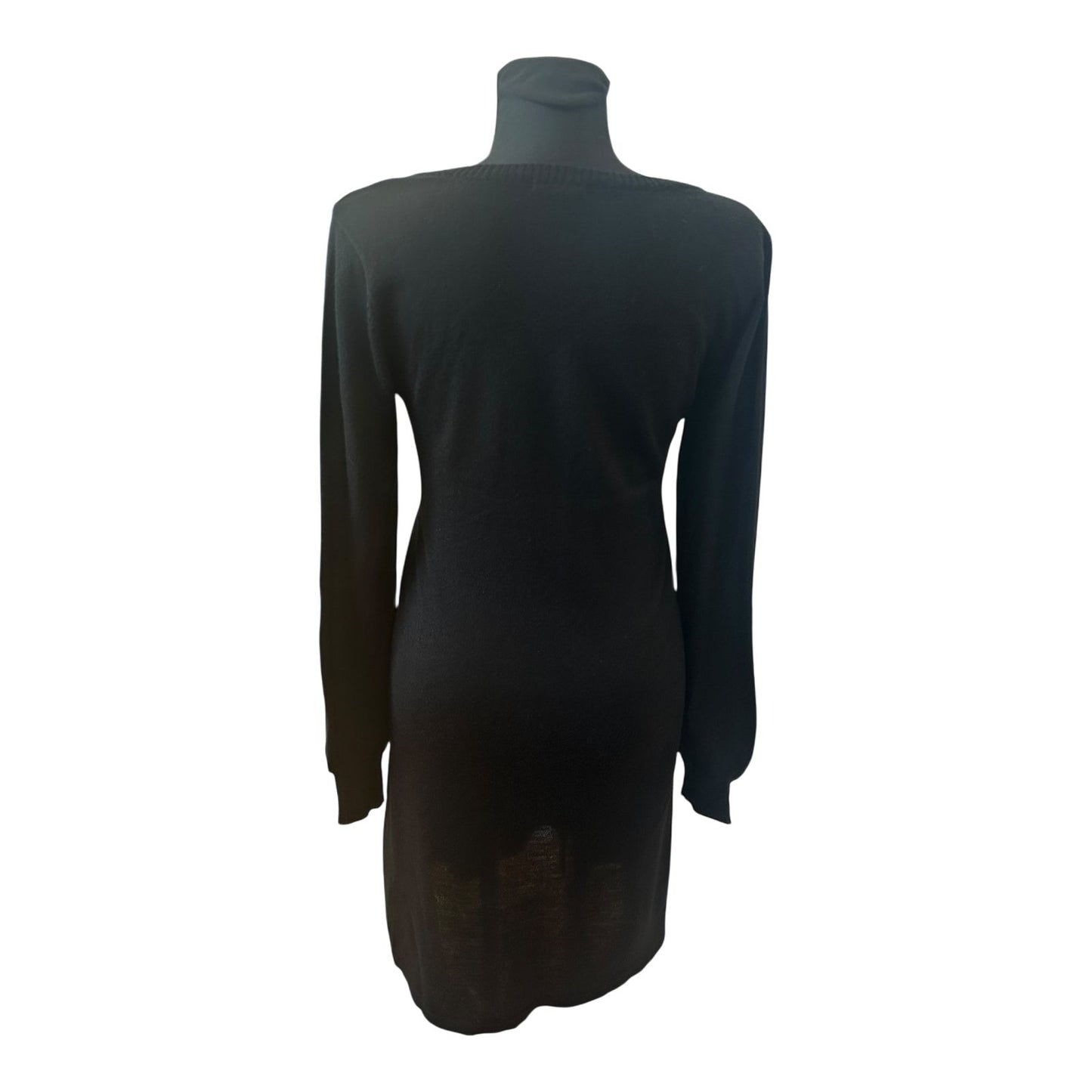 H&M Kleid Damen Strickkleid V Ausschnitt Langarm Schwarz Elegant Winter