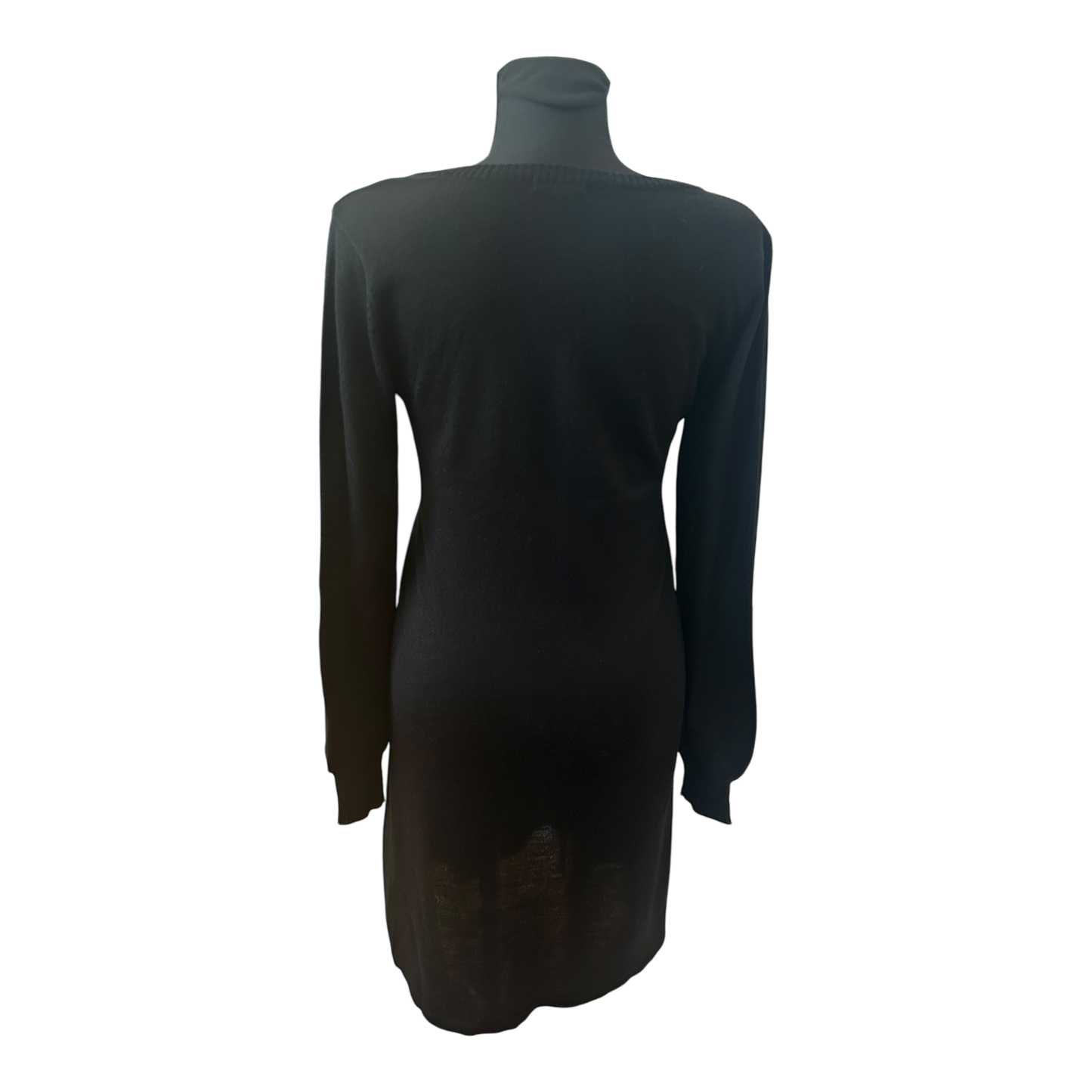 H&M Kleid Damen Strickkleid V Ausschnitt Langarm Schwarz Elegant Winter