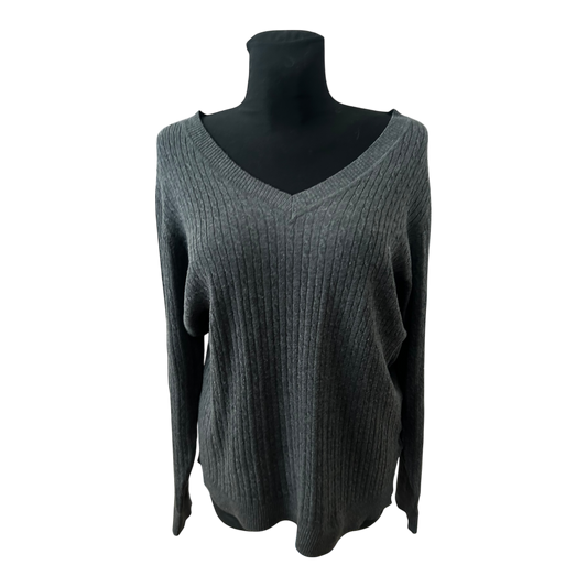 Anne L Pullover Damen Gr L Grau Rippstrick V Ausschnitt Weit Gestrickt Elegant