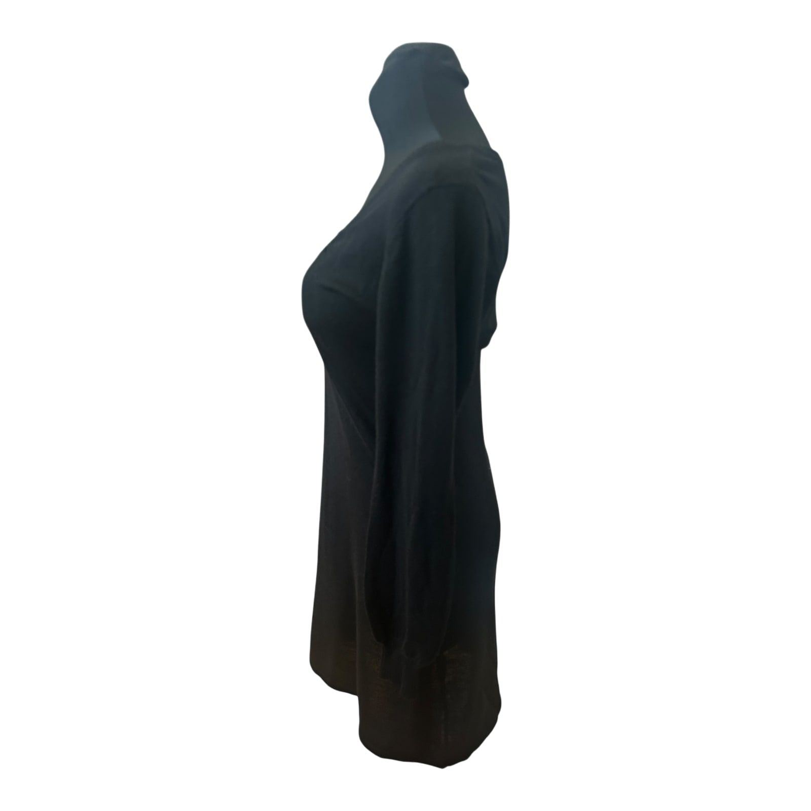 H&M Kleid Damen Strickkleid V Ausschnitt Langarm Schwarz Elegant Winter