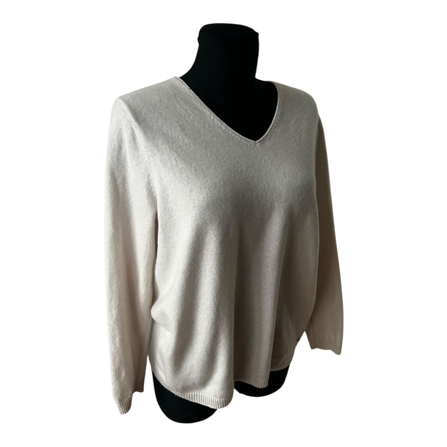 Gerry Weber Damen Kaschmir Pullover Größe 46 Creme V-Ausschnitt Elegant
