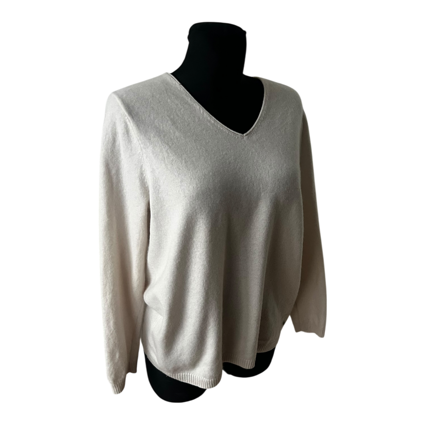 Gerry Weber Damen Kaschmir Pullover Größe 46 Creme V-Ausschnitt Elegant