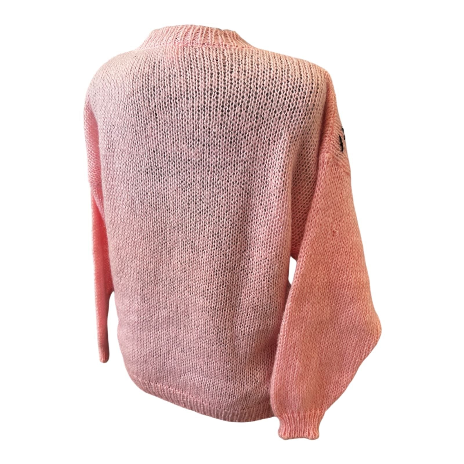 Vintage Damen Pullover Gr 36 Rundhals Grobstrick Mohair Wolle Bunt