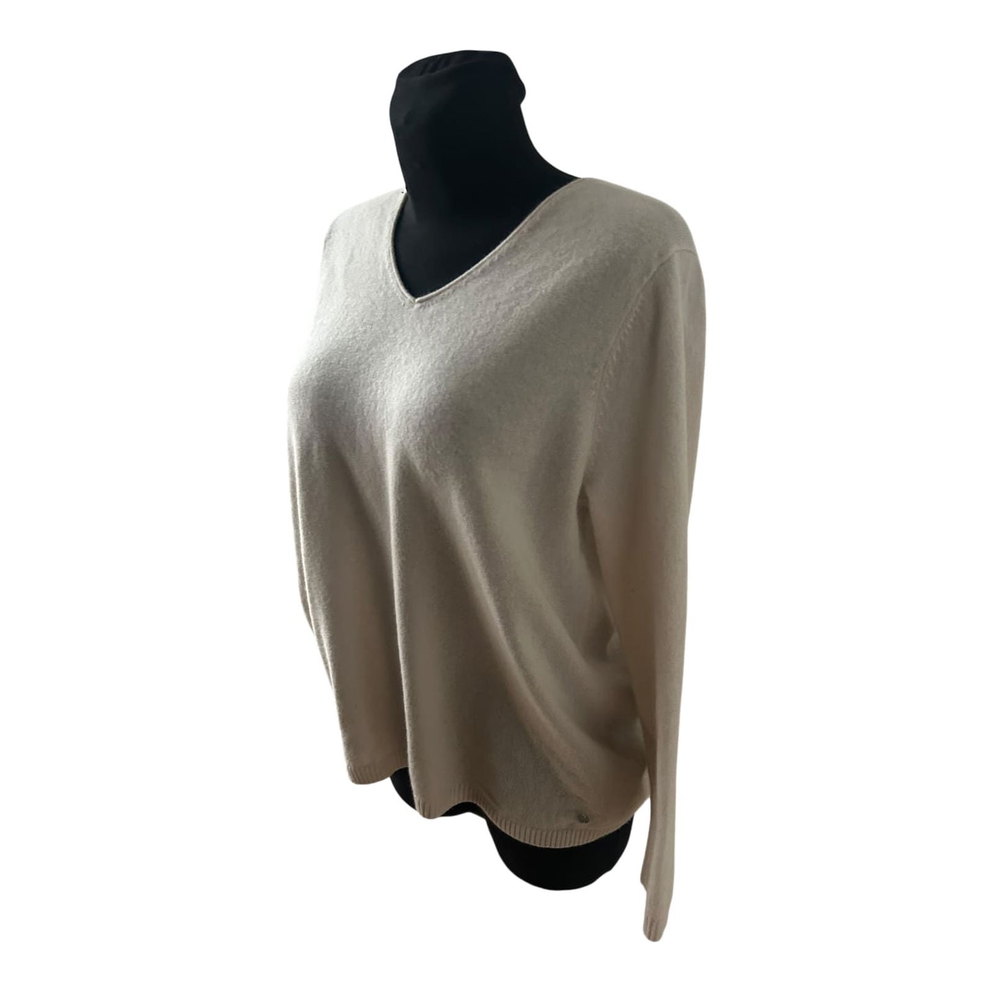 Gerry Weber Damen Kaschmir Pullover Größe 46 Creme V-Ausschnitt Elegant