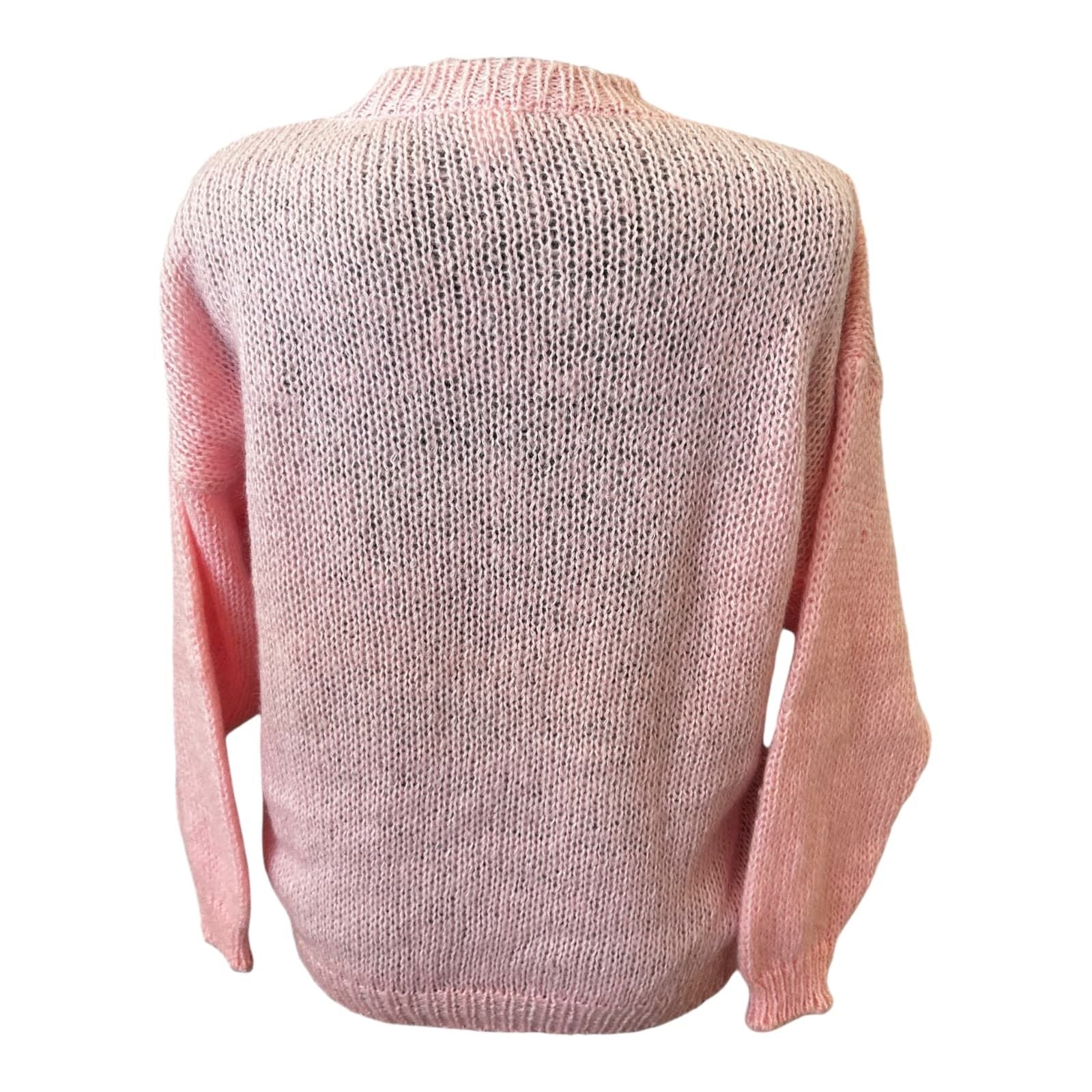 Vintage Damen Pullover Gr 36 Rundhals Grobstrick Mohair Wolle Bunt