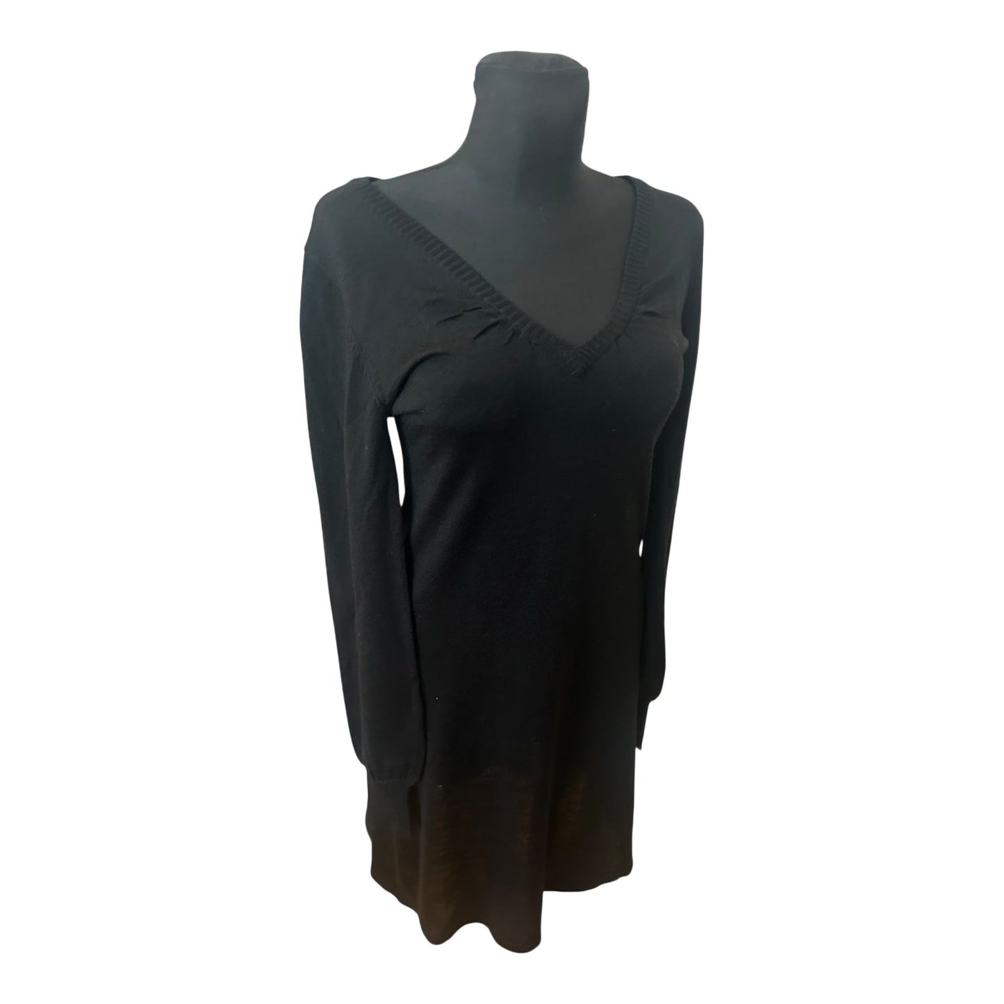 H&M Kleid Damen Strickkleid V Ausschnitt Langarm Schwarz Elegant Winter